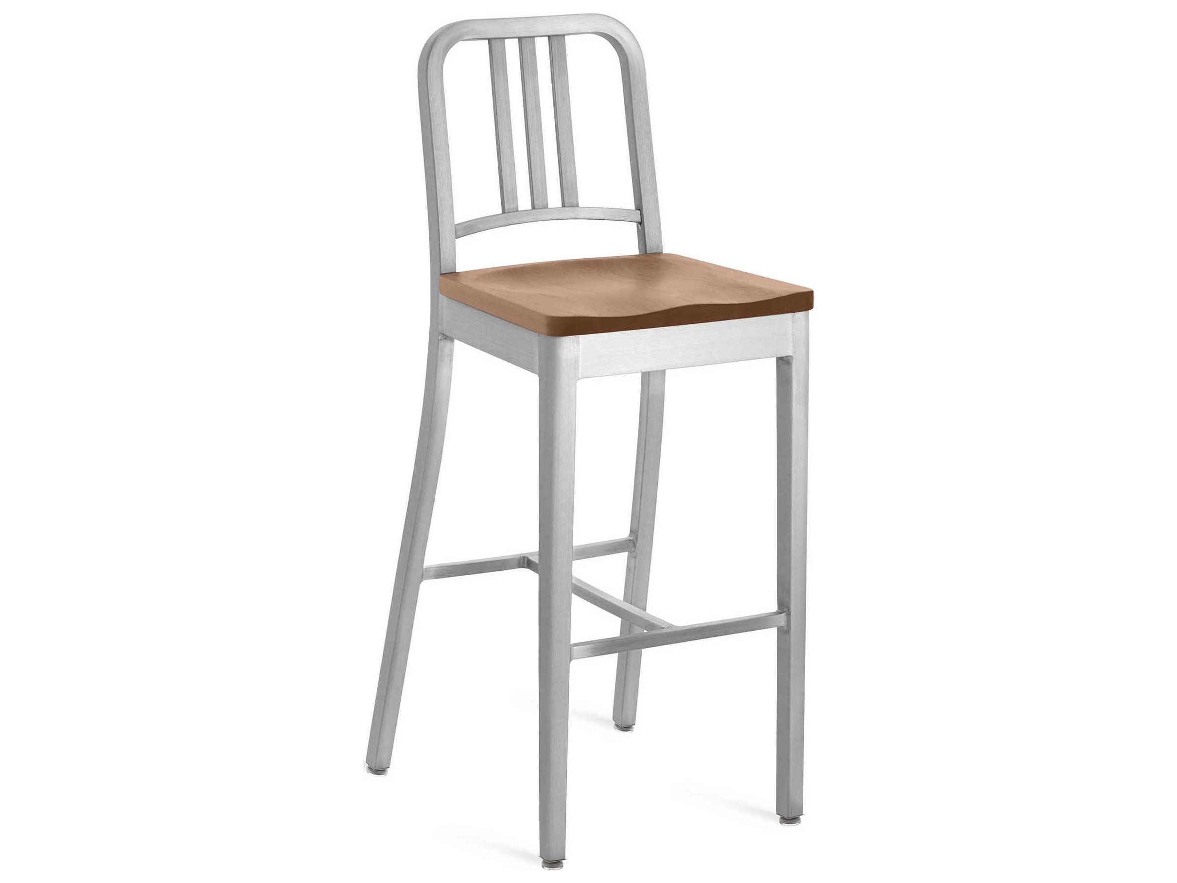 Emeco 1104 Navy Collection With Wood Seat Solid Bar Stool
