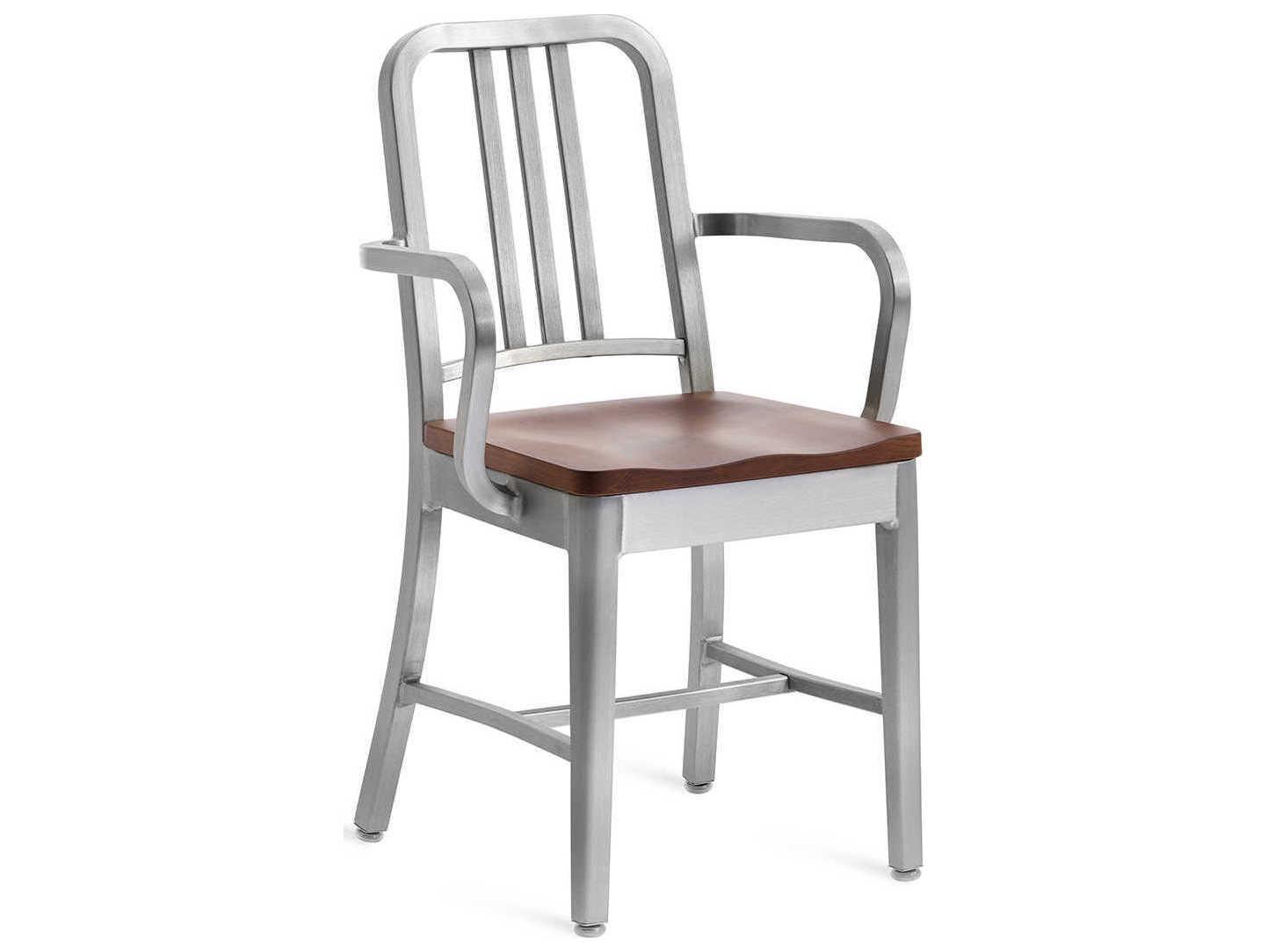 Emeco 1104 Navy Collection With Wood Seat Ash Brown Arm Dining Chair