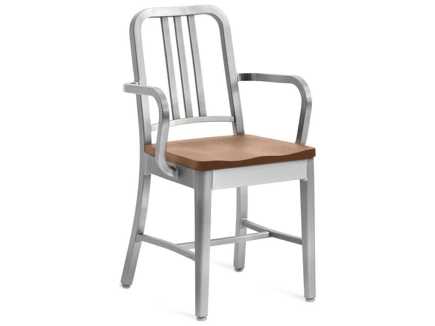 Emeco 1104 Navy Collection With Wood Seat Ash Brown Arm Dining Chair