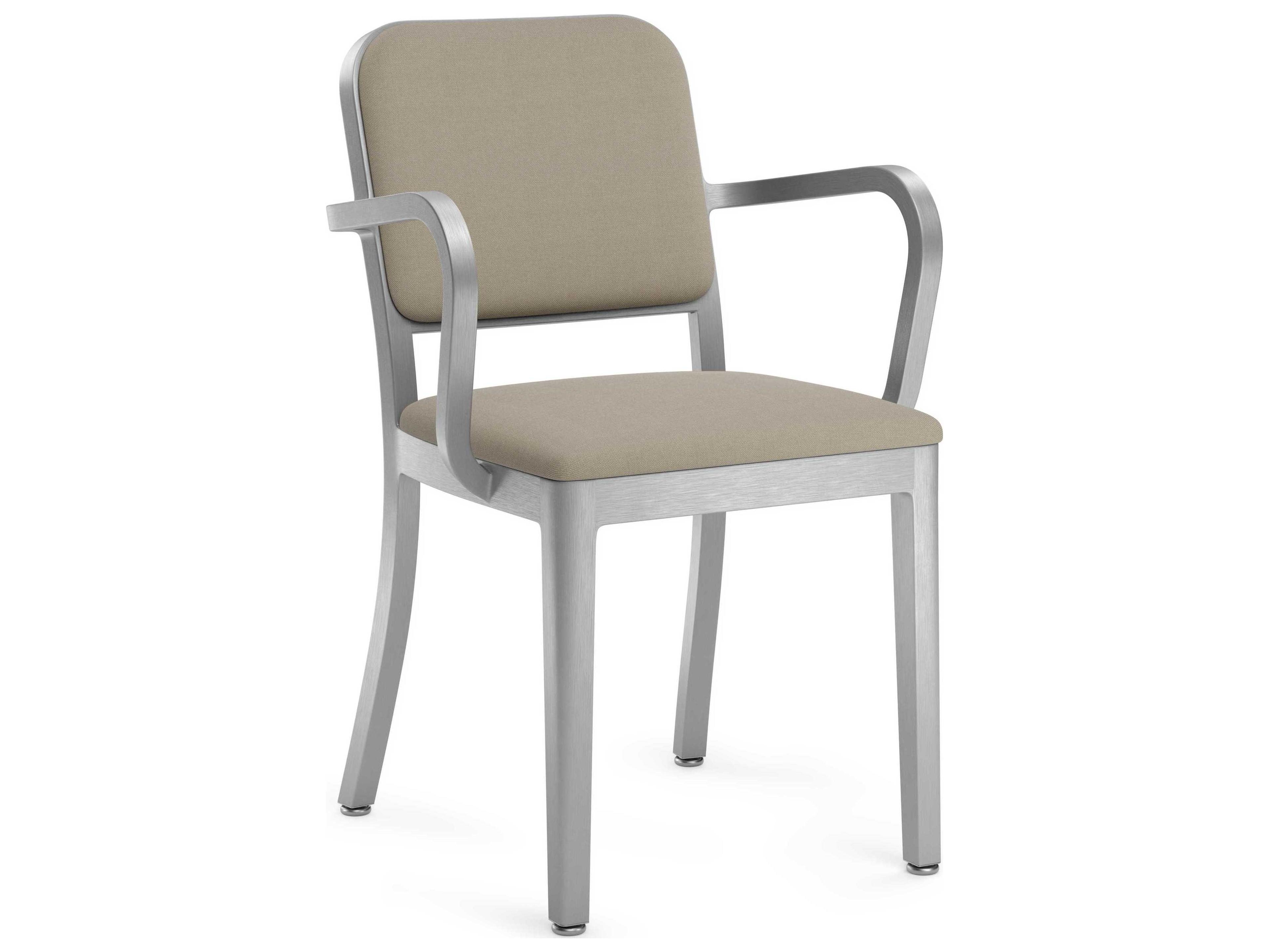 Emeco Navy Officer By Jasper Morrison Gray Upholstered Arm Dining Chair