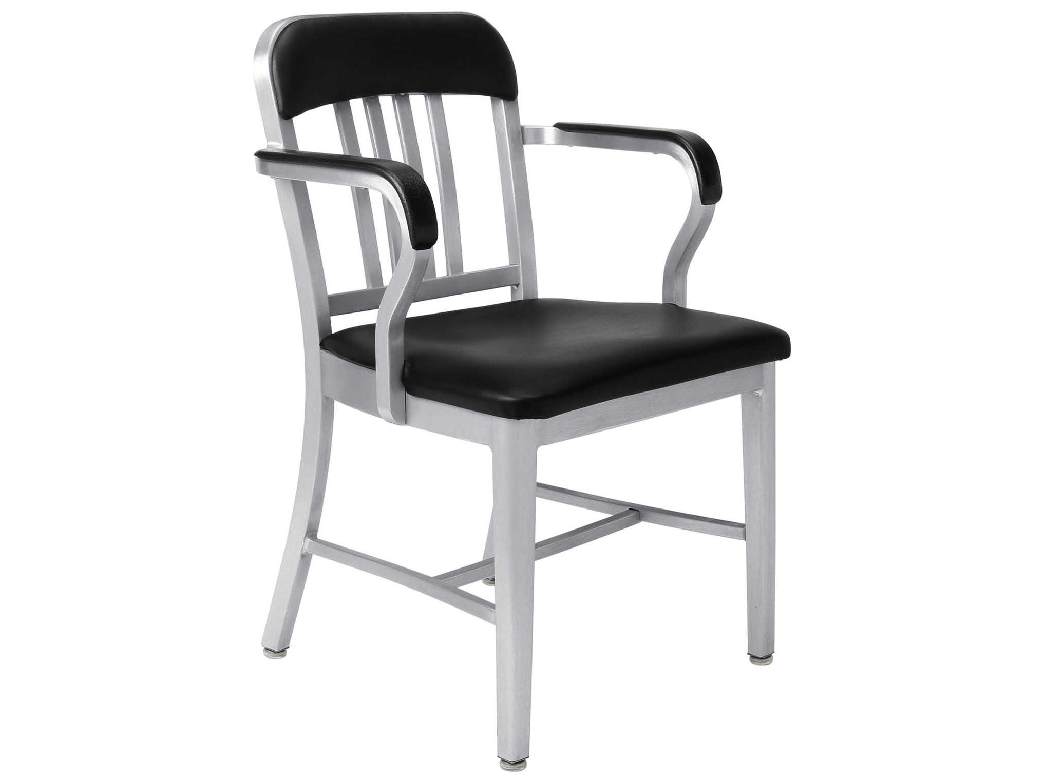 Emeco Outdoor Navy Aluminum Dining Arm Chair with Maharam Ledger Upholstered Seat