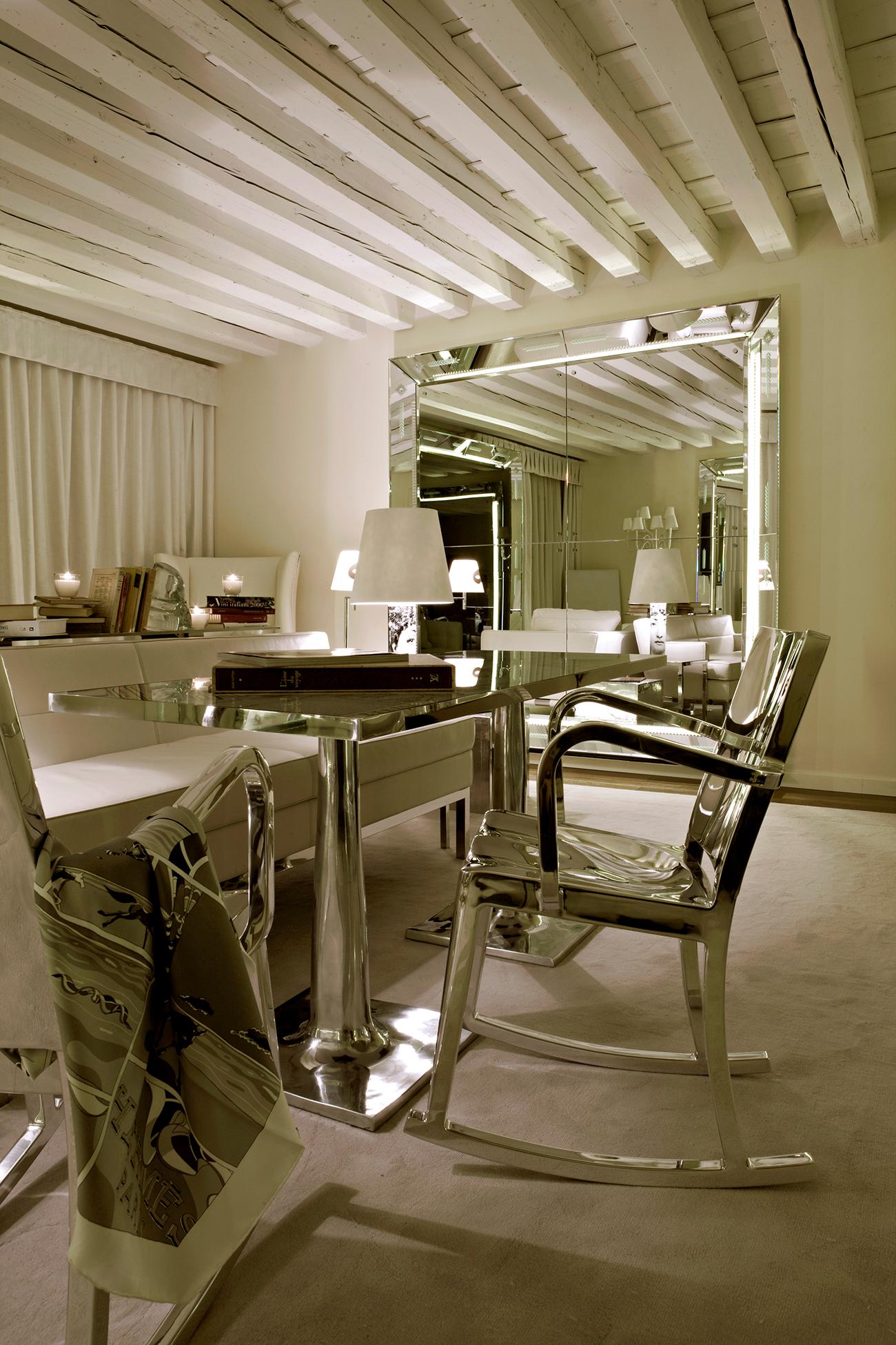 Emeco Outdoor Hudson Polished Aluminum Rocker Dining Arm Chair