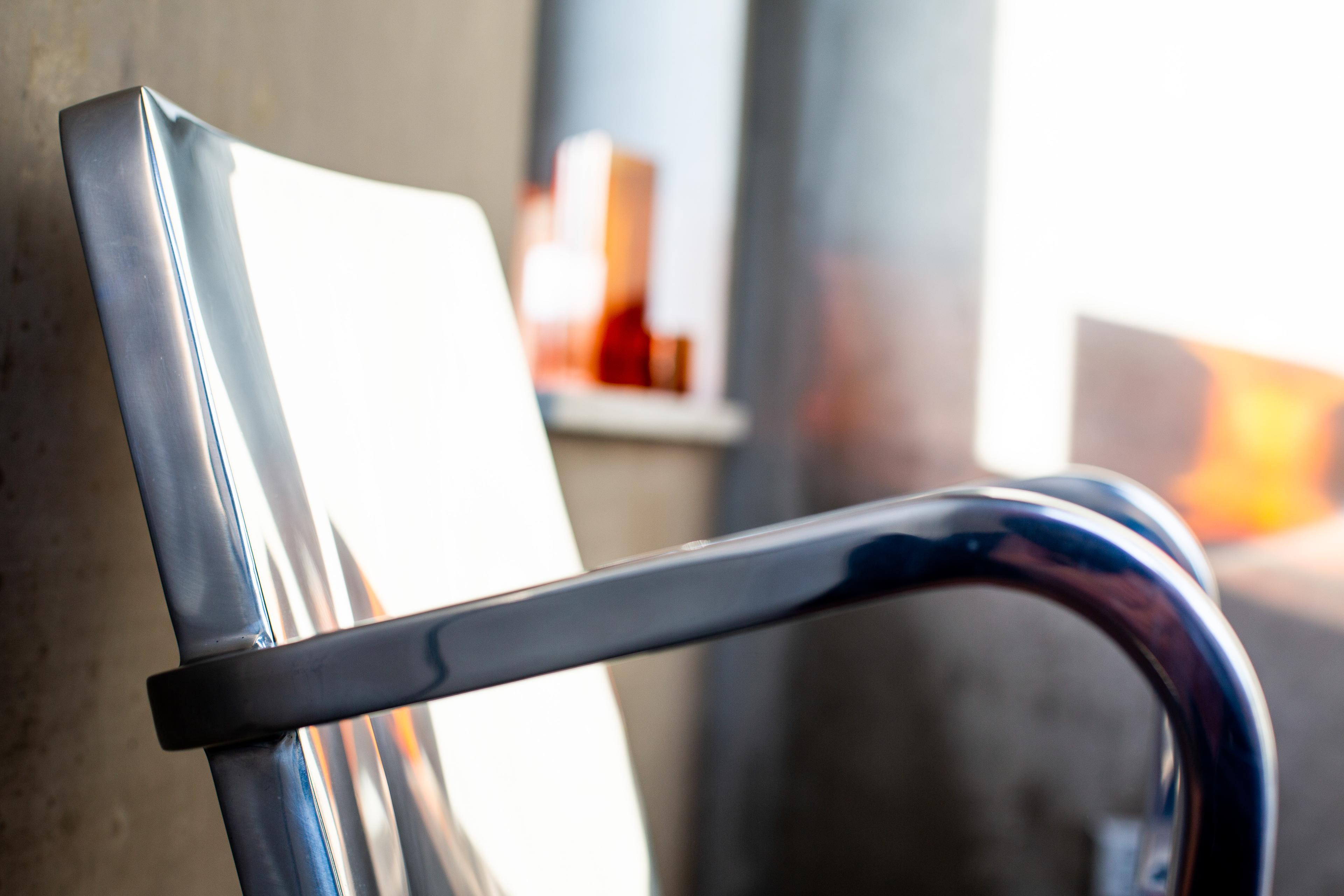 Emeco Outdoor Hudson Polished Aluminum Rocker Dining Arm Chair