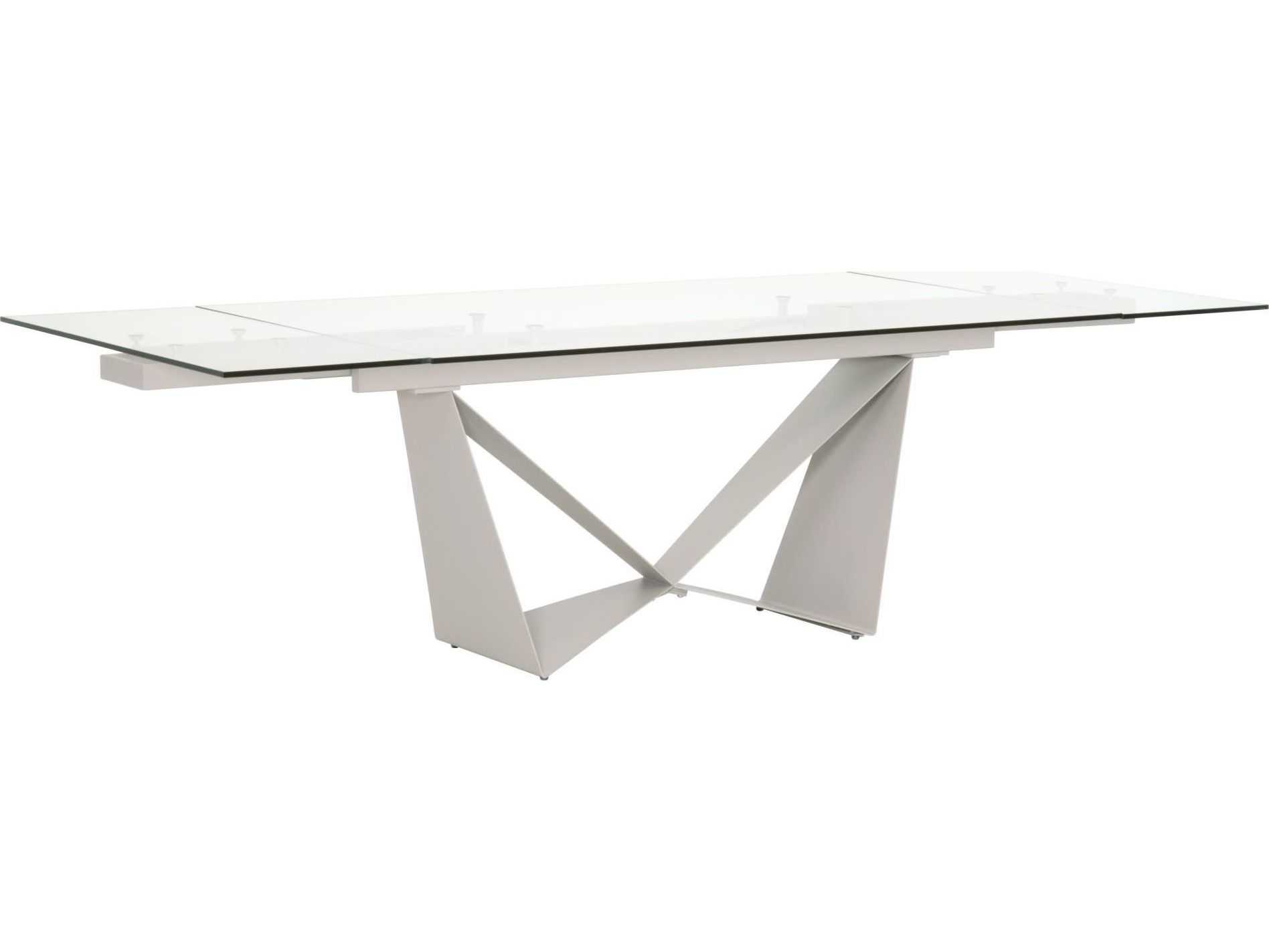 Essentials for Living Meridian Vida Extendable Rectangular Glass Clear Matte Light Gray Dining Table