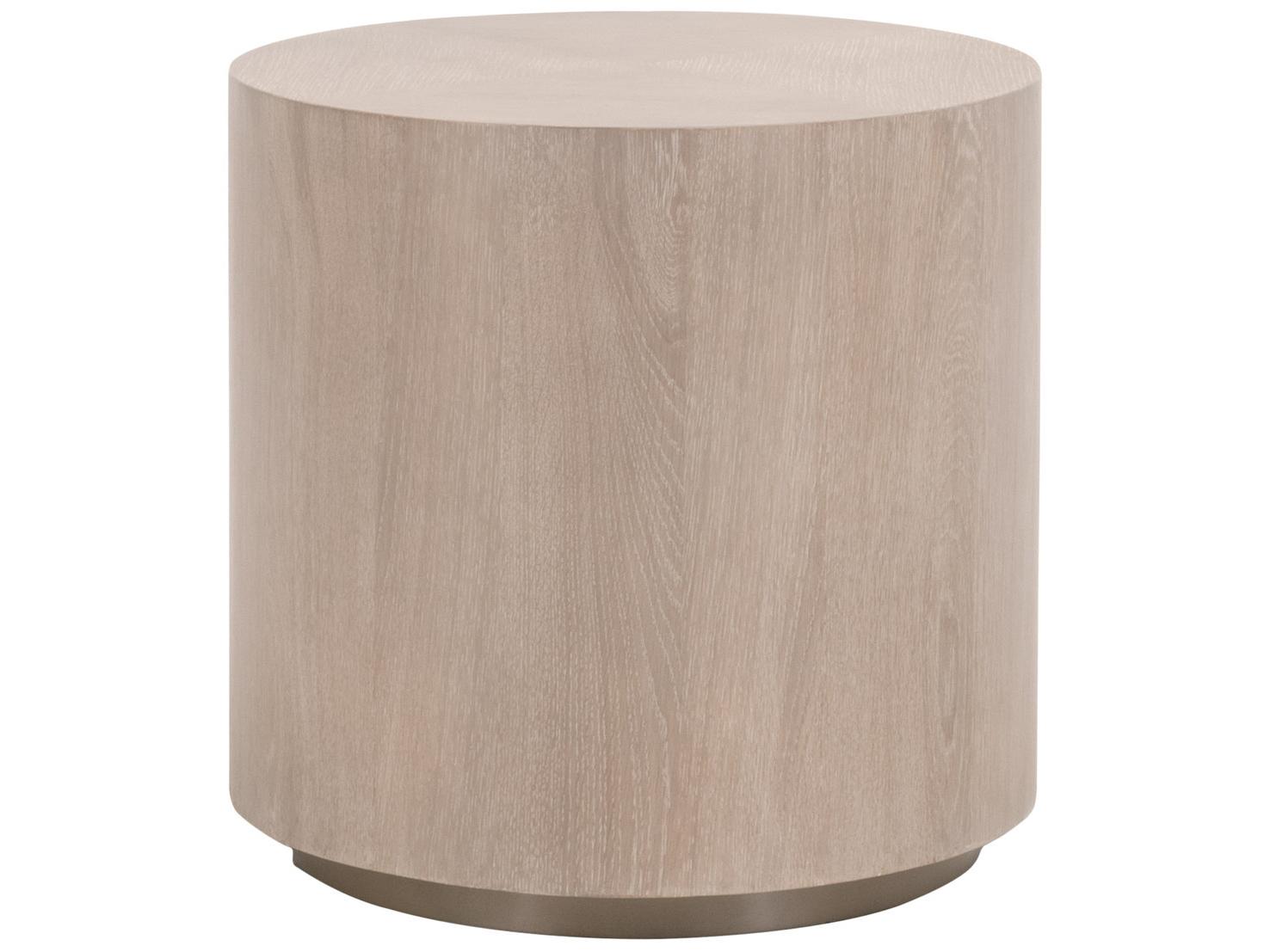 Essentials for Living District Roto Round Wood Natural Gray Silver End Table