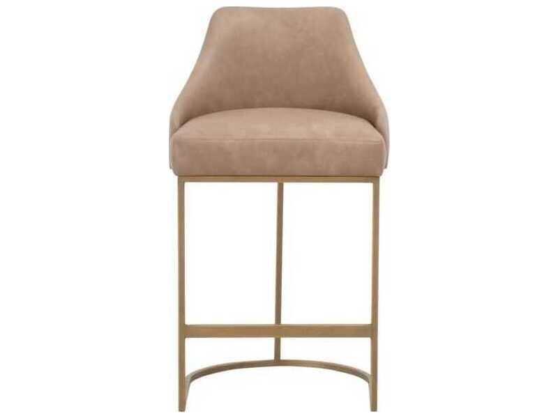 Essentials for Living Traditions Parissa Ivanhoe Toast Brushed Gold Leather Counter Stool, Set of 2