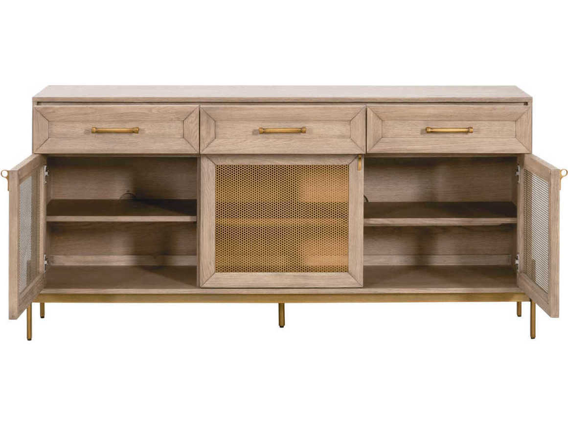 Essentials for Living Dwell 65" Oak Wood Light Honey Brushed Gold Media Console