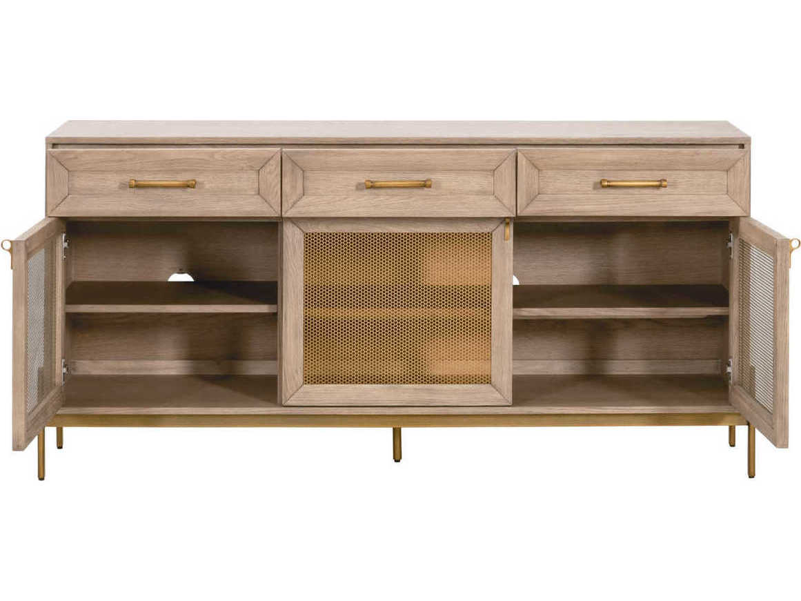 Essentials for Living Dwell 65" Oak Wood Light Honey Brushed Gold Media Console