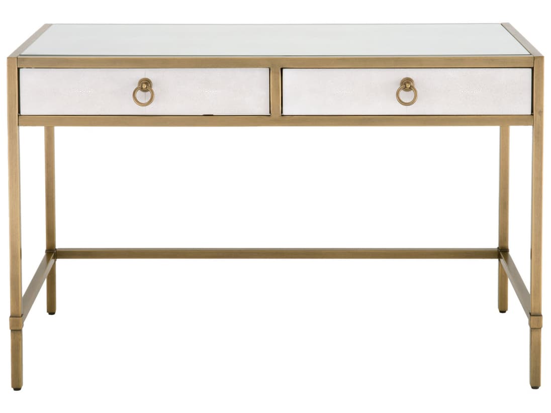 Essentials for Living Traditions Strand Shagreen Pearl Brushed Gold White Writing Desk