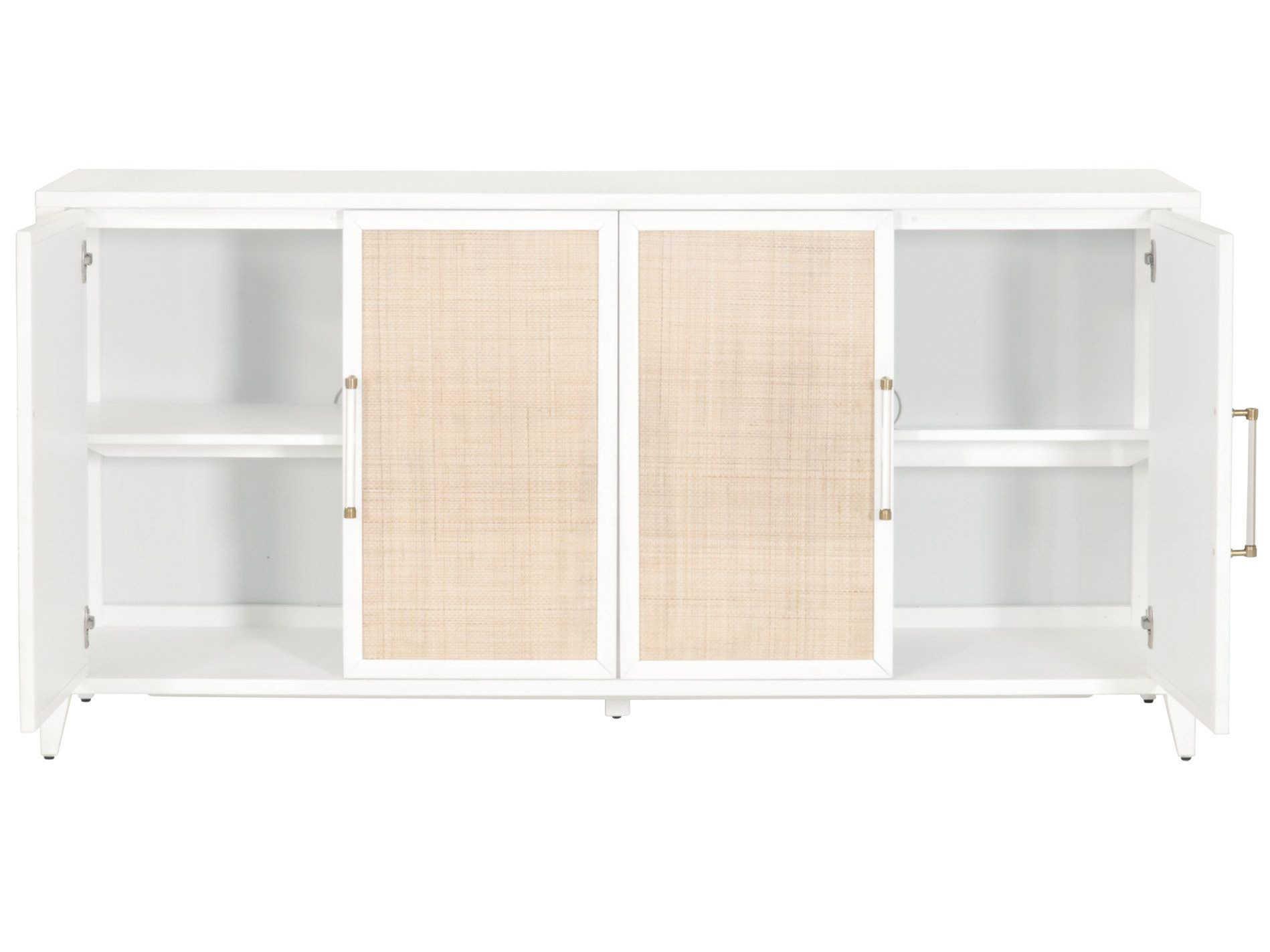 Luxecor Respite Holland 71" Rubberwood Matte White Natural Brushed Brass Media Console