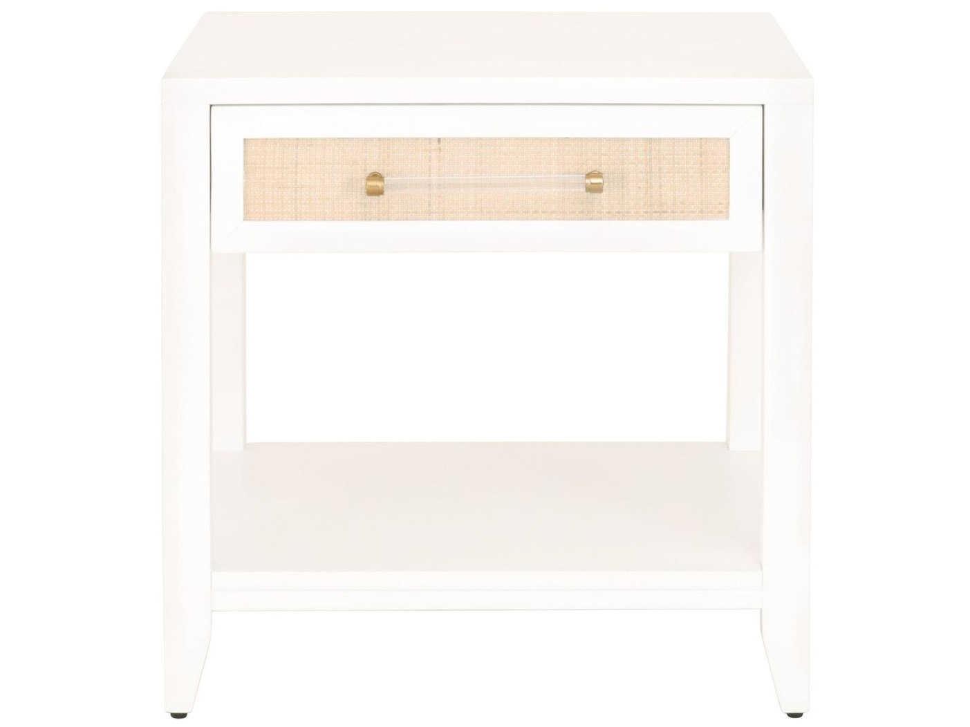 Essentials for Living Traditions Holland Rectangular Wood Matte White Natural Brushed Brass End Table