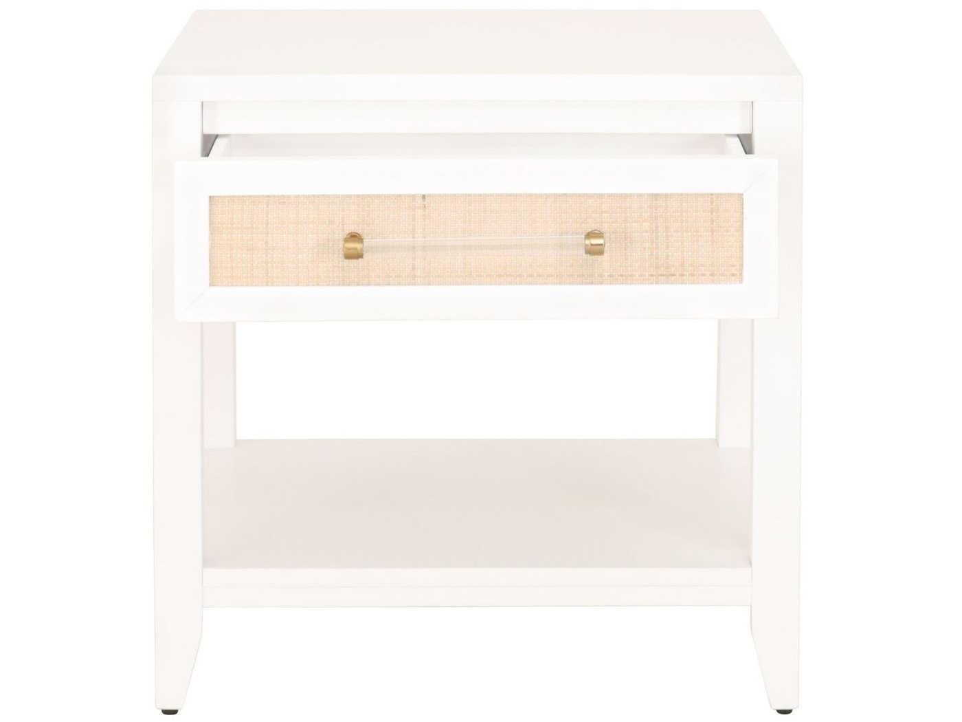 Essentials for Living Traditions Holland Rectangular Wood Matte White Natural Brushed Brass End Table