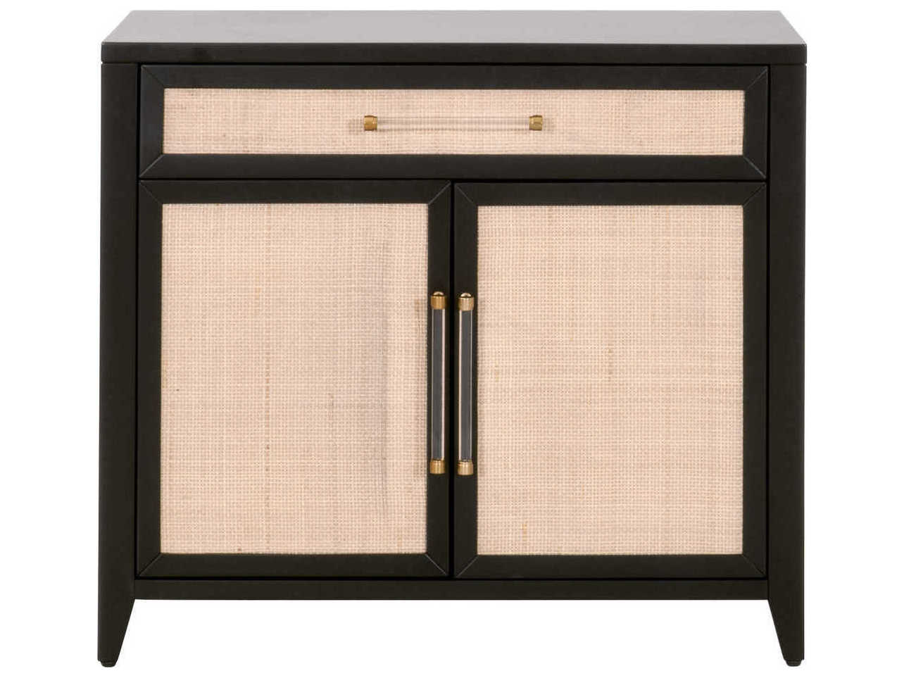 Essentials for Living Traditions Holland 34" Acacia Wood Brushed Black Natural Rattan Media Console