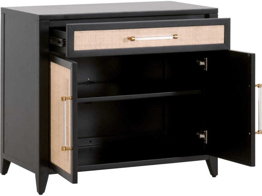 Essentials for Living Traditions Holland 34" Acacia Wood Brushed Black Natural Rattan Media Console