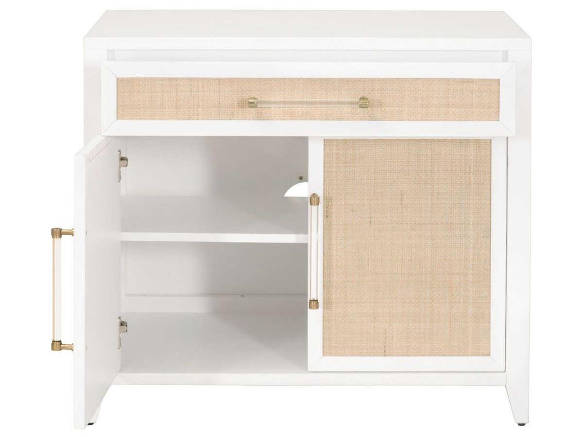 Essentials for Living Traditions Matte White Natural Brushed Brass Rattan Accent Chest