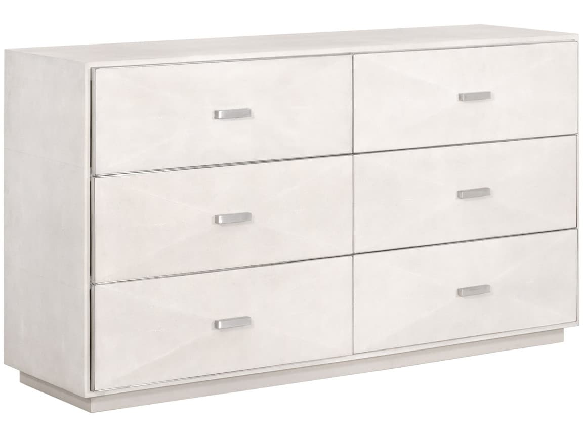 Luxecor Respite Shagreen 6-Drawers White Rubberwood Double Dresser