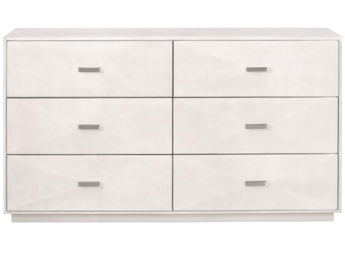 Luxecor Respite Shagreen 6-Drawers White Rubberwood Double Dresser
