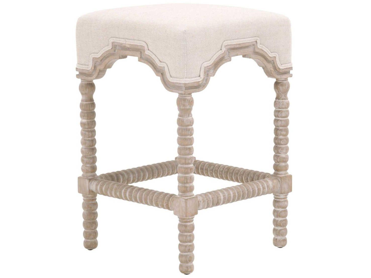 Essentials for Living Rue Upholstered Ash Wood Bisque French Linen Counter Stool