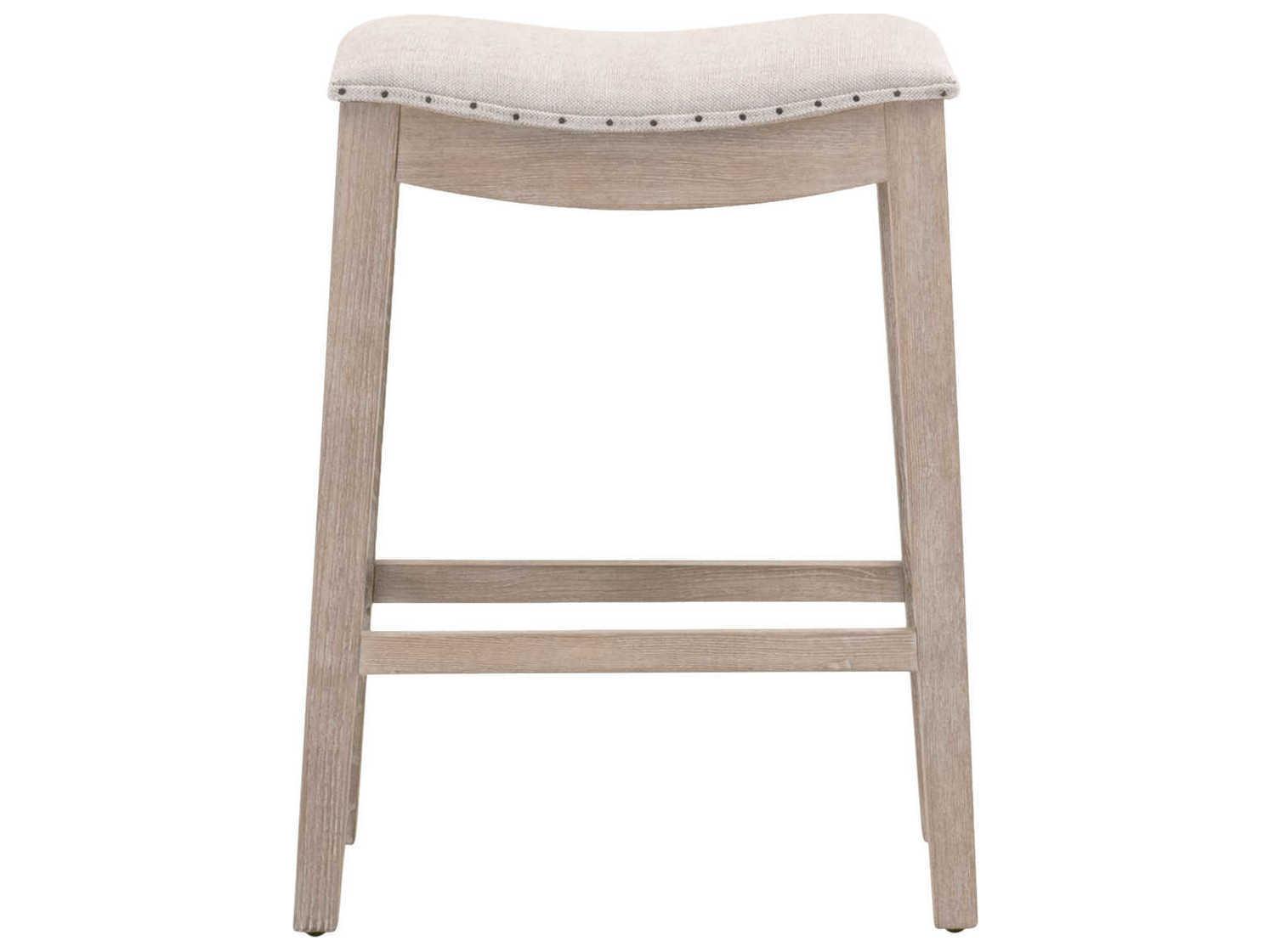Essentials for Living Harper Upholstered Ash Wood Bisque French Linen Natural Gray Counter Stool