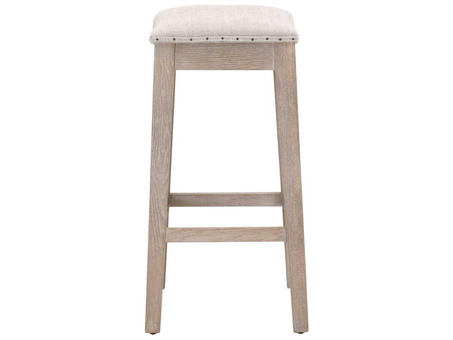 Essentials for Living Harper Upholstered Ash Wood Bisque French Linen Natural Gray Counter Stool