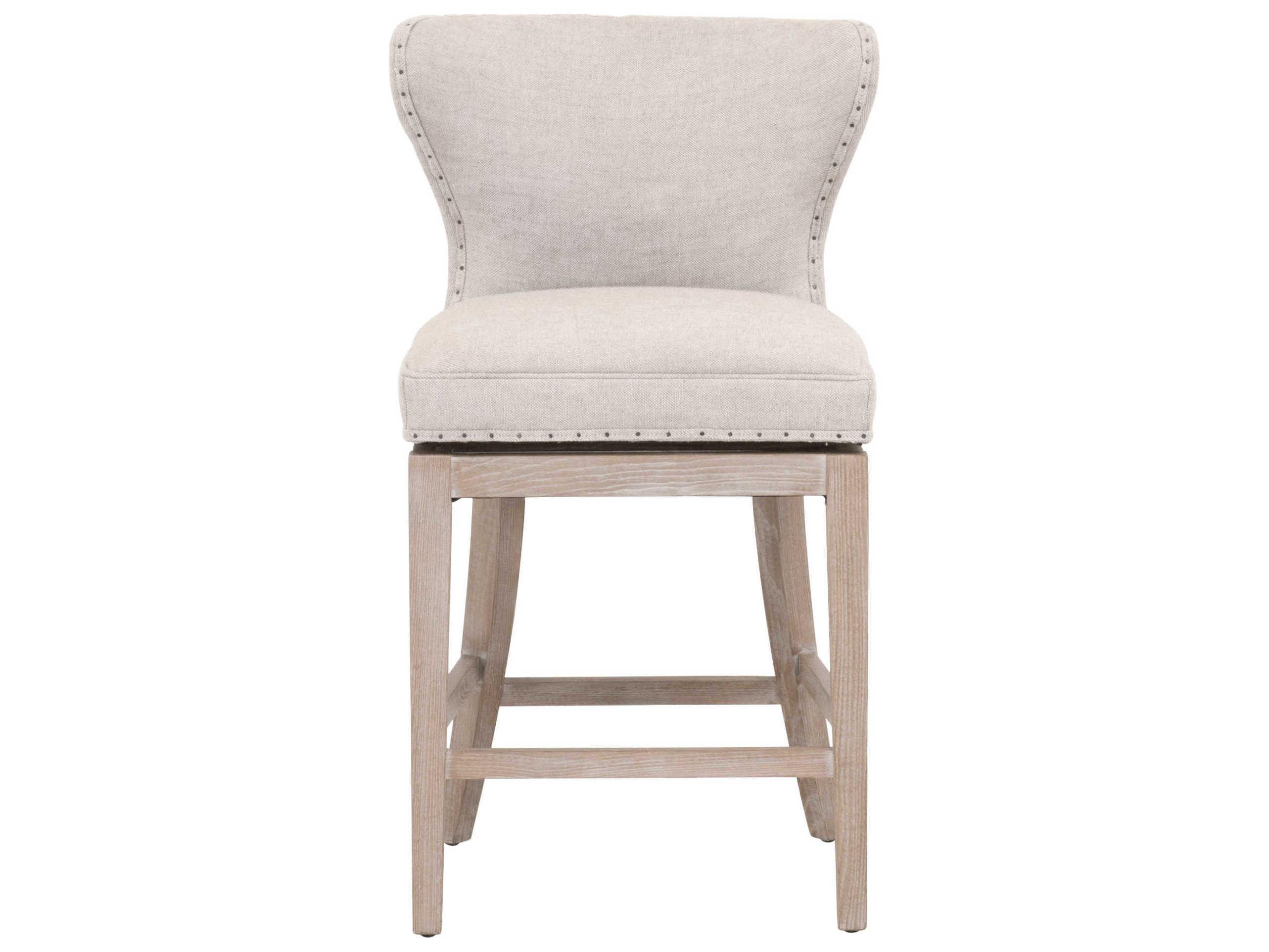 Essentials for Living Milton Swivel Upholstered Ash Wood Bisque French Linen Natural Gray Counter Stool
