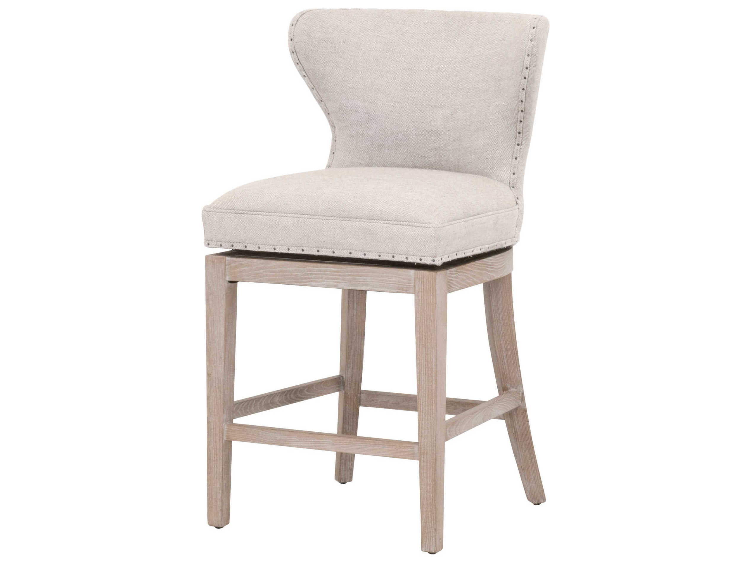 Essentials for Living Milton Swivel Upholstered Ash Wood Bisque French Linen Natural Gray Counter Stool
