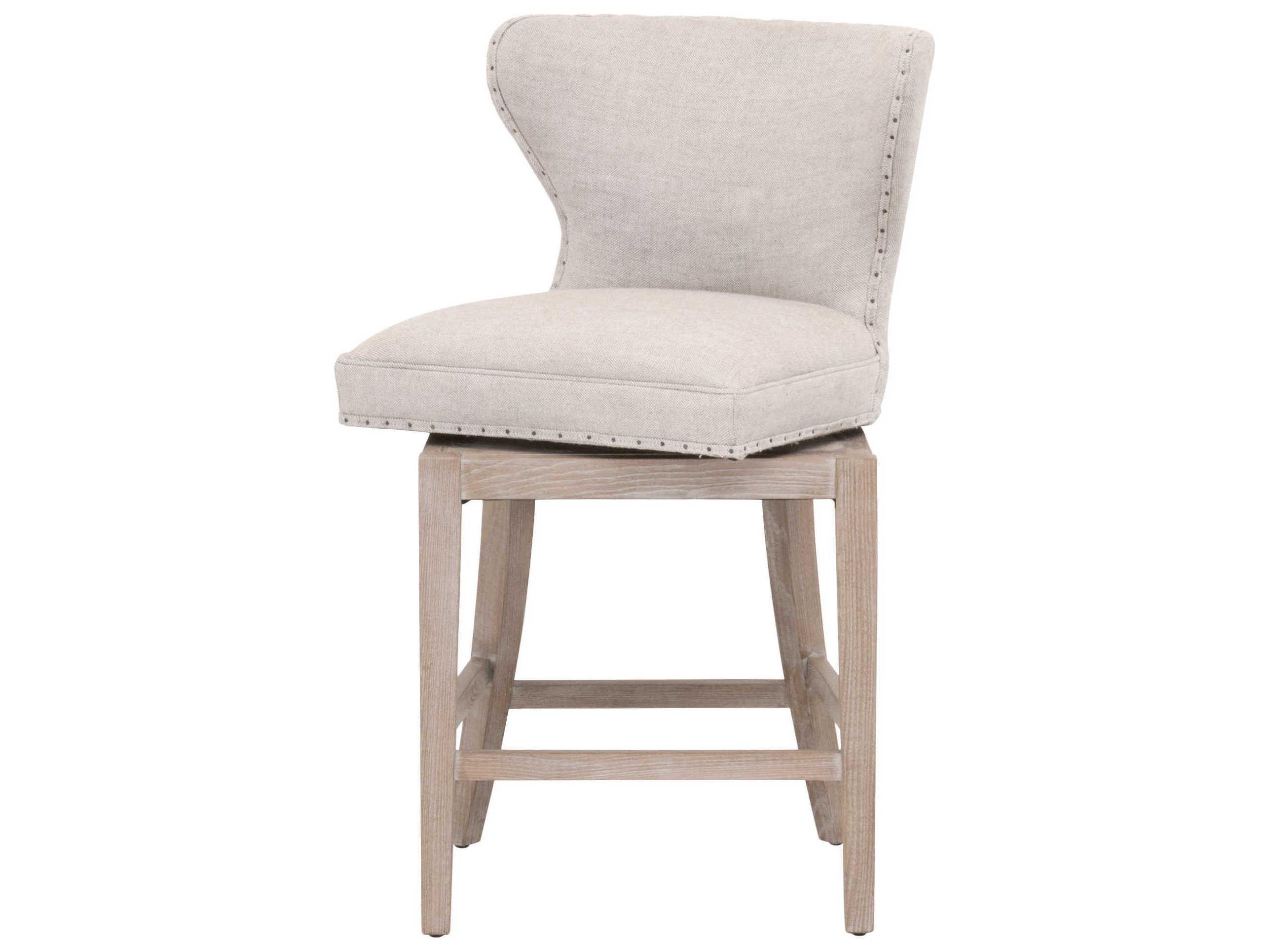 Essentials for Living Milton Swivel Upholstered Ash Wood Bisque French Linen Natural Gray Counter Stool