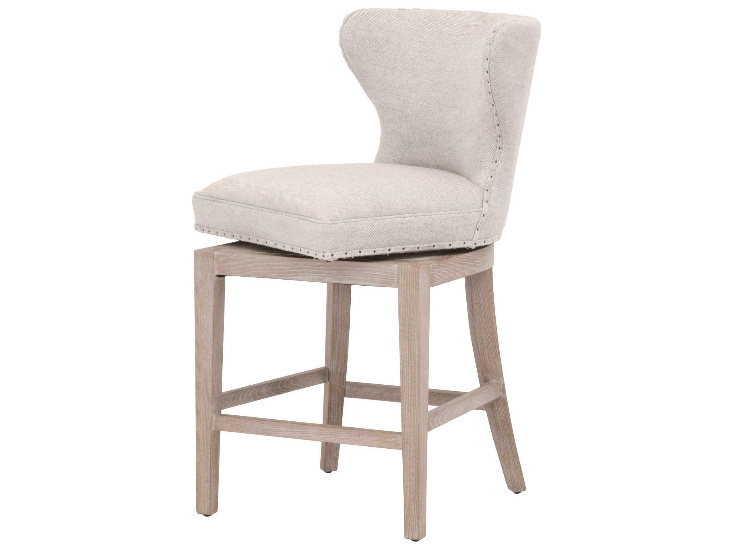 Essentials for Living Milton Swivel Upholstered Ash Wood Bisque French Linen Natural Gray Counter Stool
