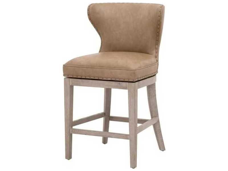 Essentials for Living Essentials Milton Ivanhoe Toast Natural Gray Ash Leather Swivel Wood Counter Stool