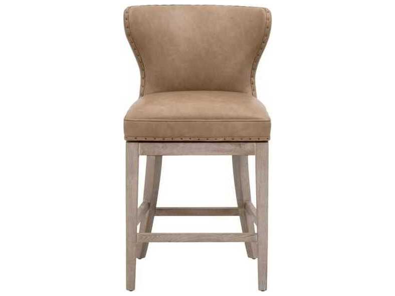 Essentials for Living Essentials Milton Ivanhoe Toast Natural Gray Ash Leather Swivel Wood Counter Stool