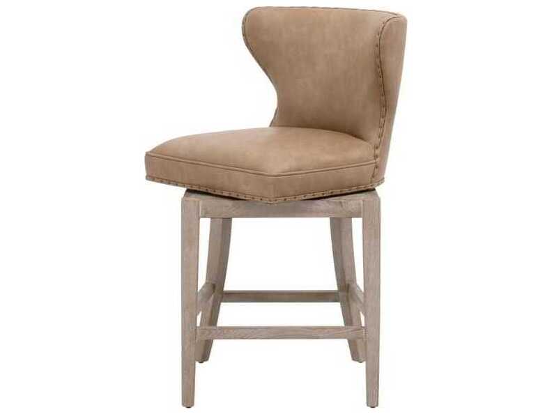 Essentials for Living Essentials Milton Ivanhoe Toast Natural Gray Ash Leather Swivel Wood Counter Stool