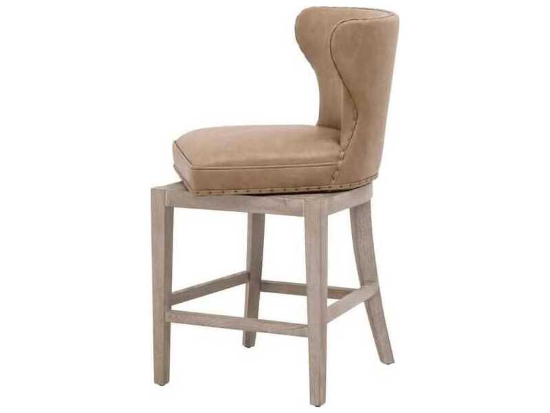 Essentials for Living Essentials Milton Ivanhoe Toast Natural Gray Ash Leather Swivel Wood Counter Stool
