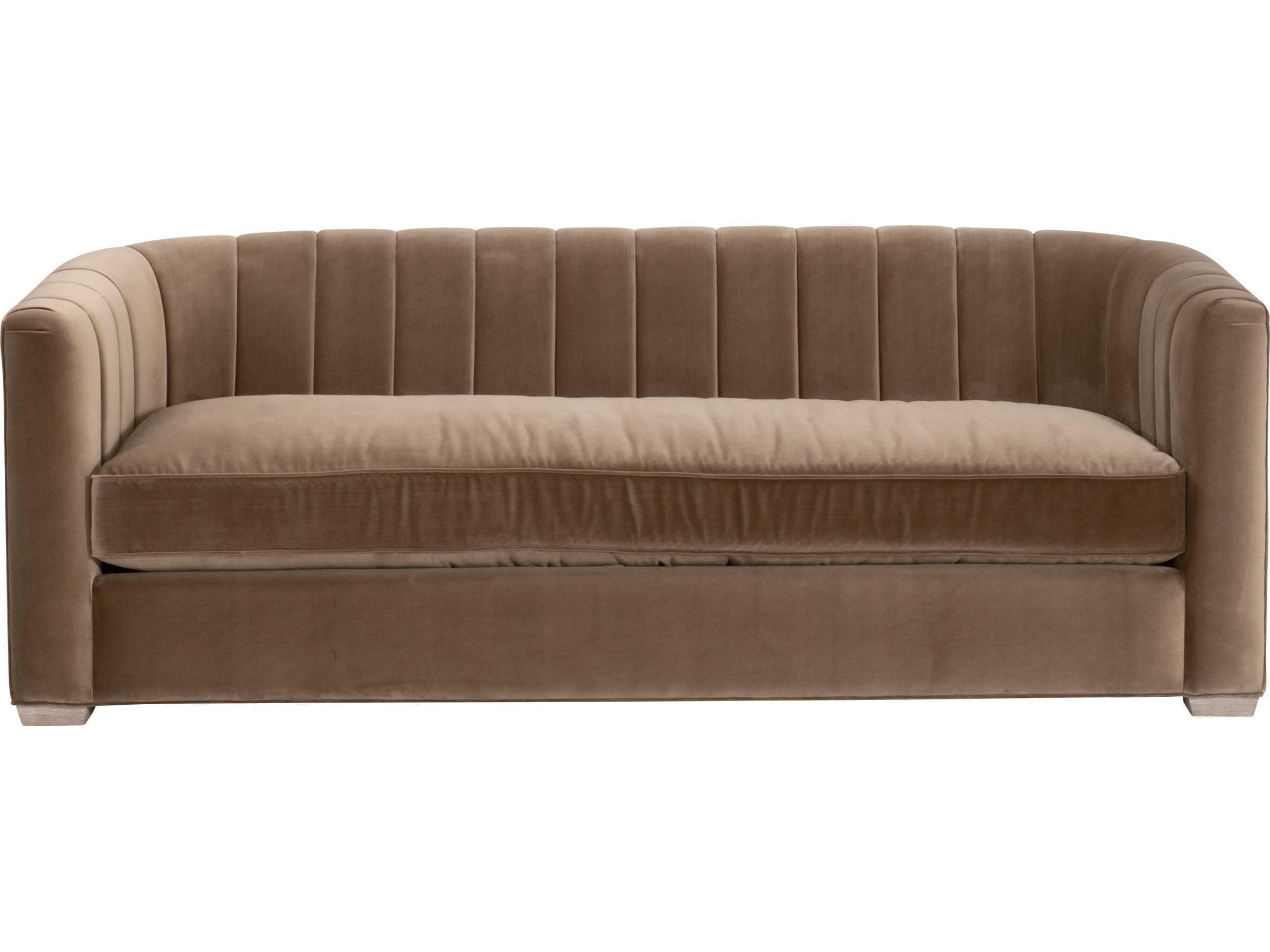 Essentials for Living Stitch & Hand - Upholstery Bronx Channel Back Natural Gray Oak Caramel Velvet Brown Upholstered Sofa