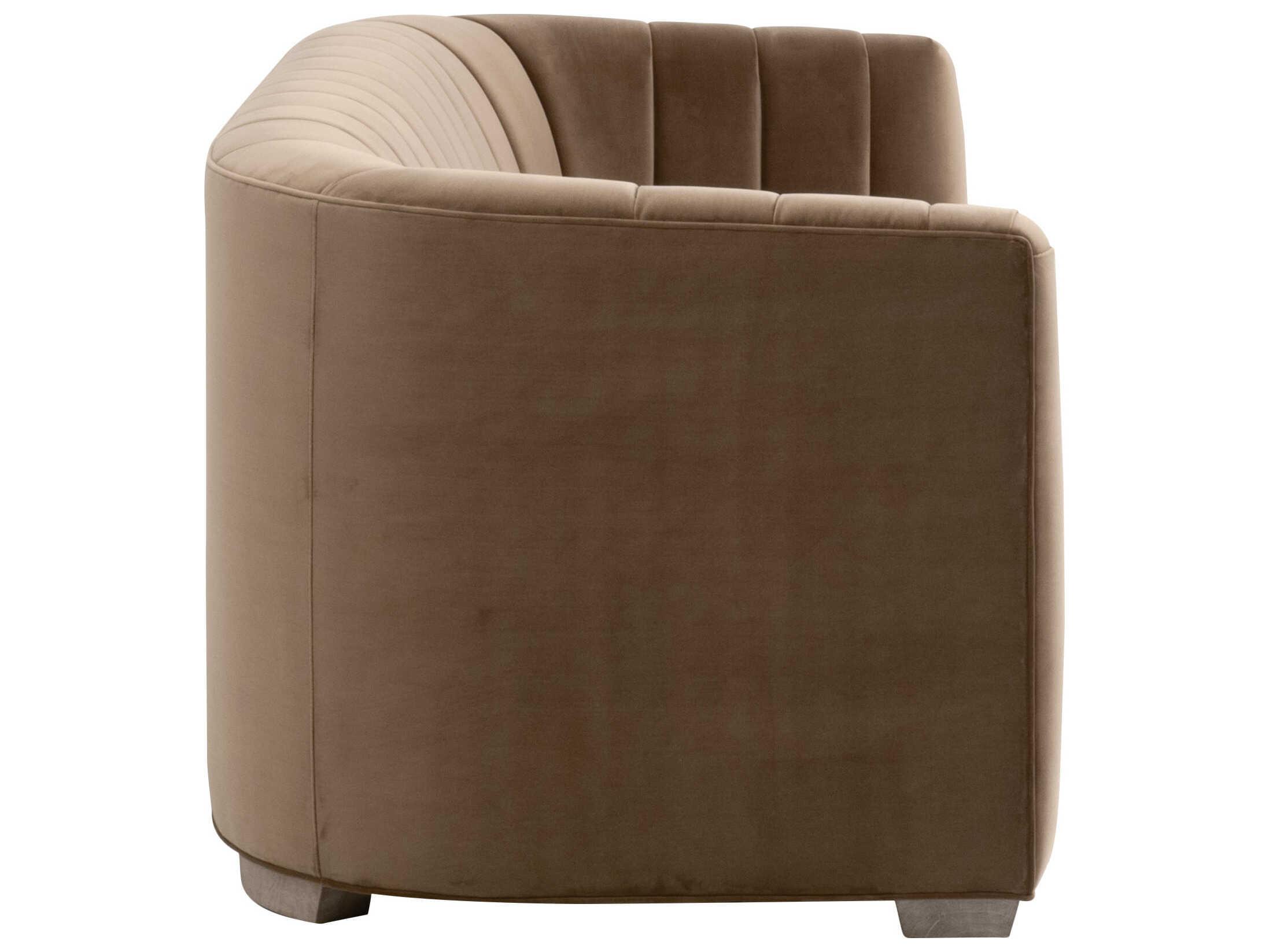 Essentials for Living Stitch & Hand - Upholstery Bronx Channel Back Natural Gray Oak Caramel Velvet Brown Upholstered Sofa