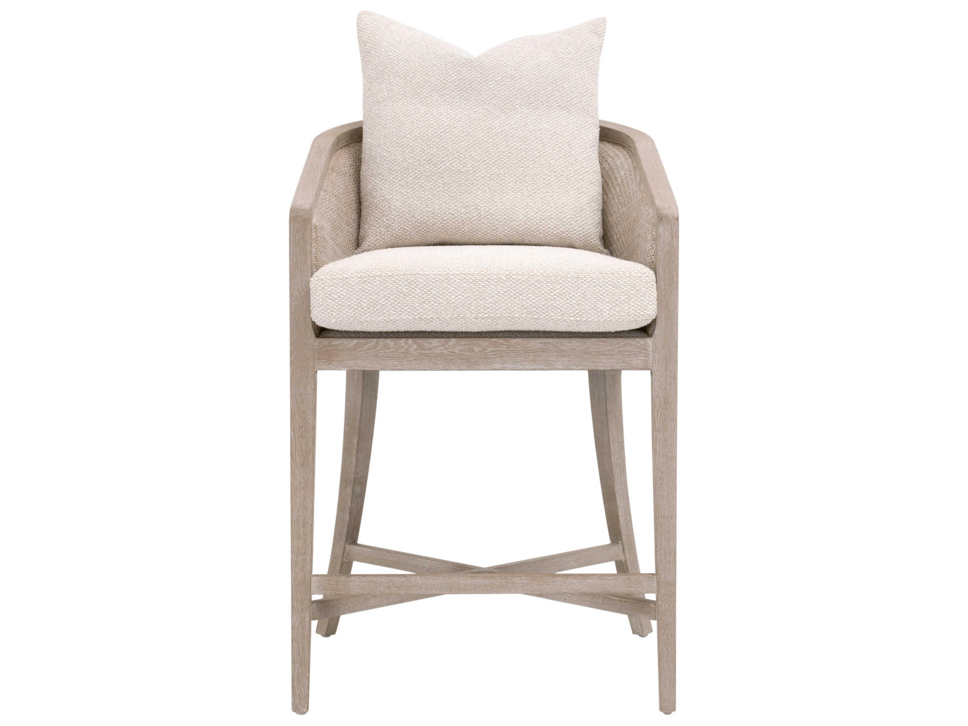 Essentials for Living Stitch & Hand - Dining & Bedroom McGuire Natural Gray Oak Cane Upholstered Rattan Counter Stool