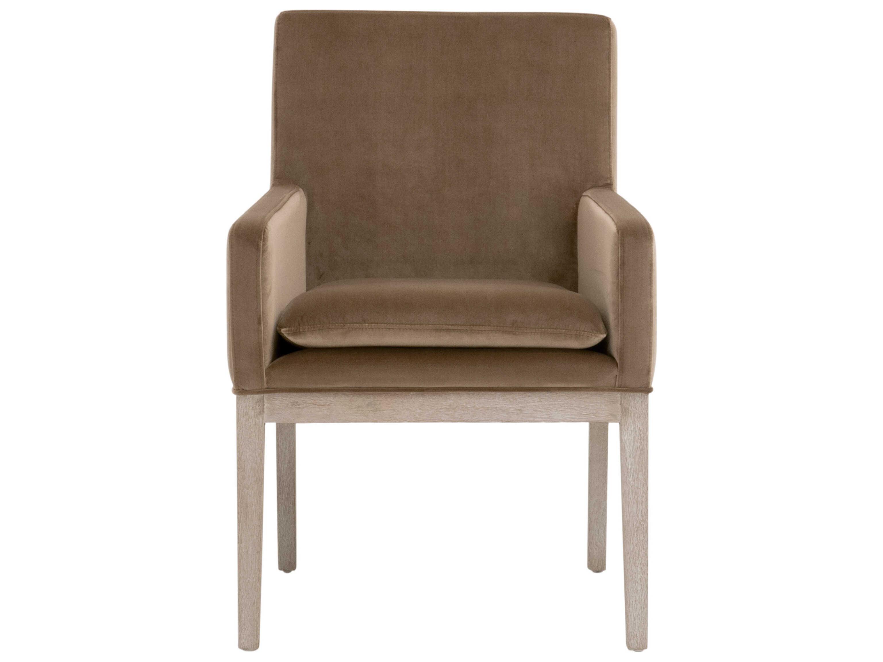 Essentials for Living Stitch & Hand - Dining & Bedroom Drake Oak Wood Brown Velvet Upholstered Dining Arm Chair