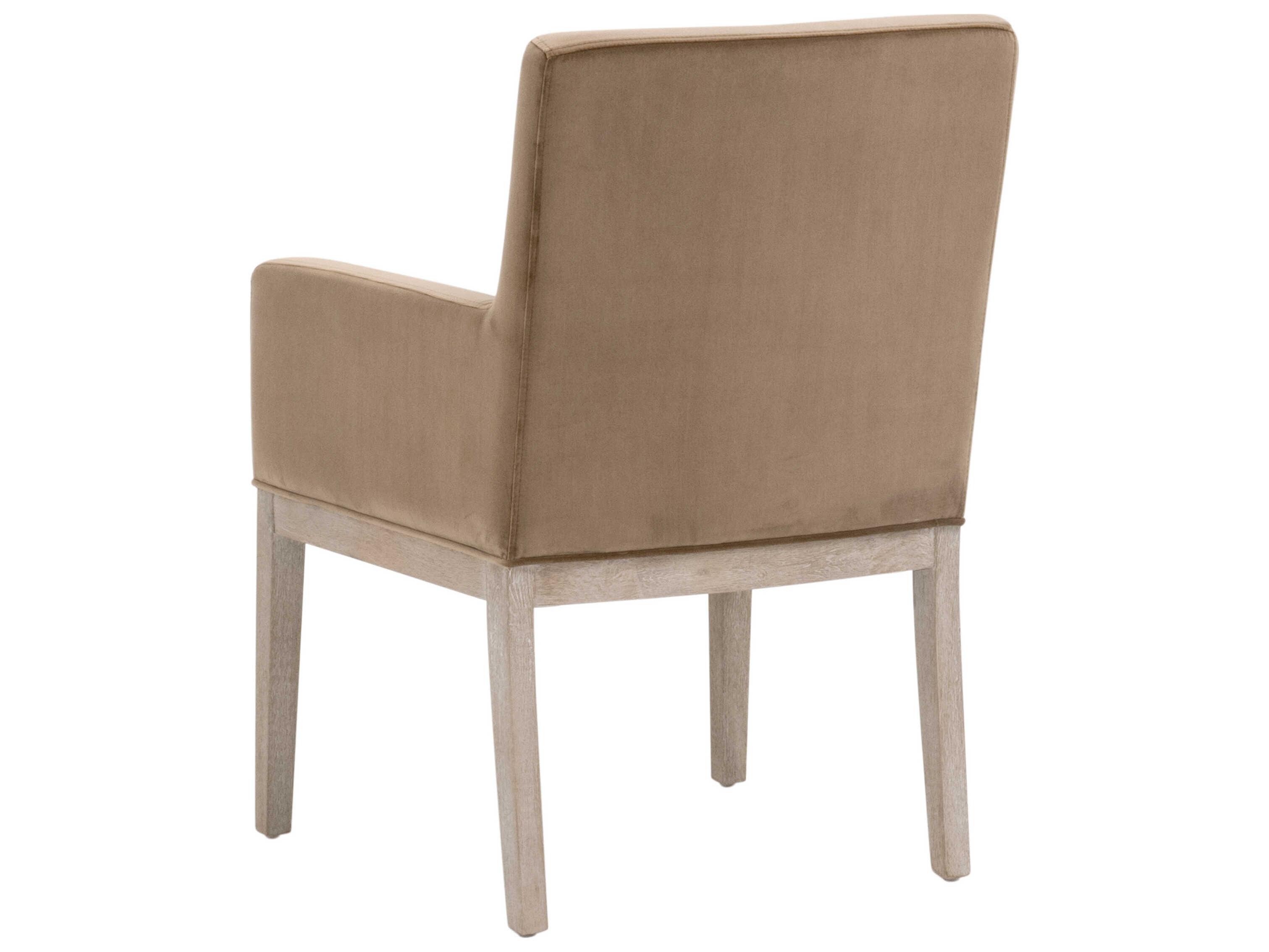 Essentials for Living Stitch & Hand - Dining & Bedroom Drake Oak Wood Brown Velvet Upholstered Dining Arm Chair