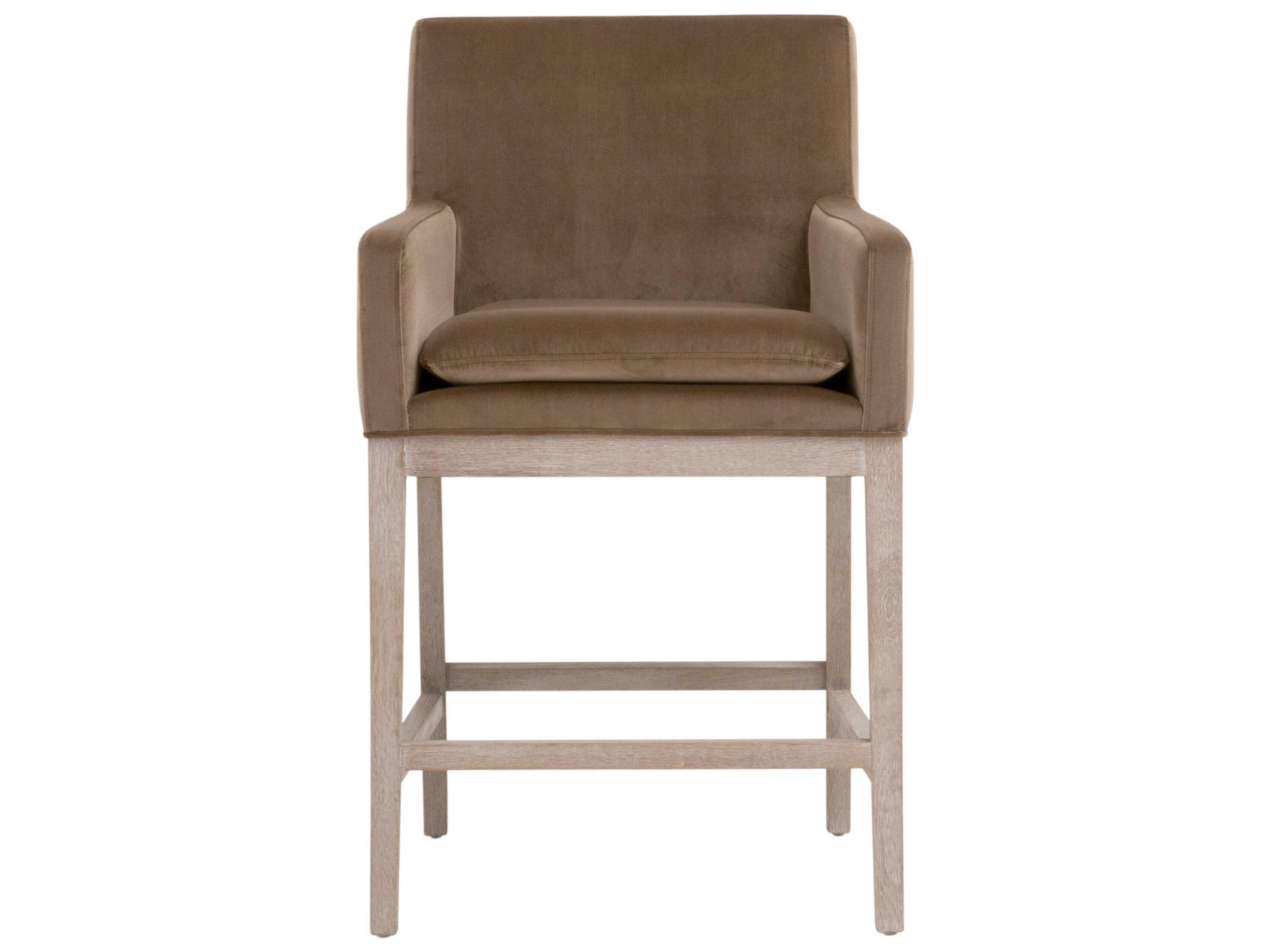 Essentials for Living Stitch & Hand - Dining & Bedroom Drake Natural Gray Oak Caramel Velvet Upholstered Wood Counter Stool