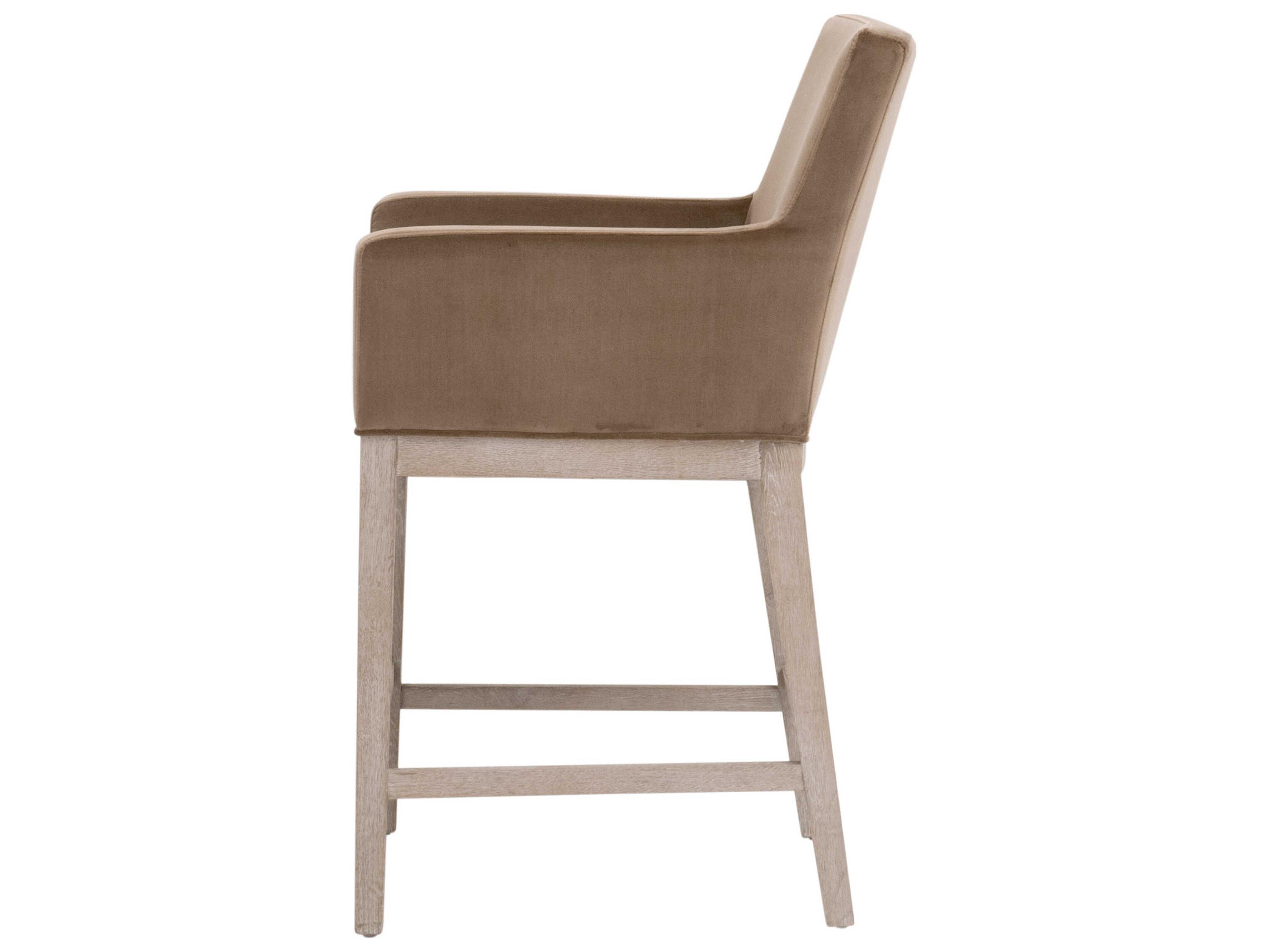 Essentials for Living Stitch & Hand - Dining & Bedroom Drake Natural Gray Oak Caramel Velvet Upholstered Wood Counter Stool