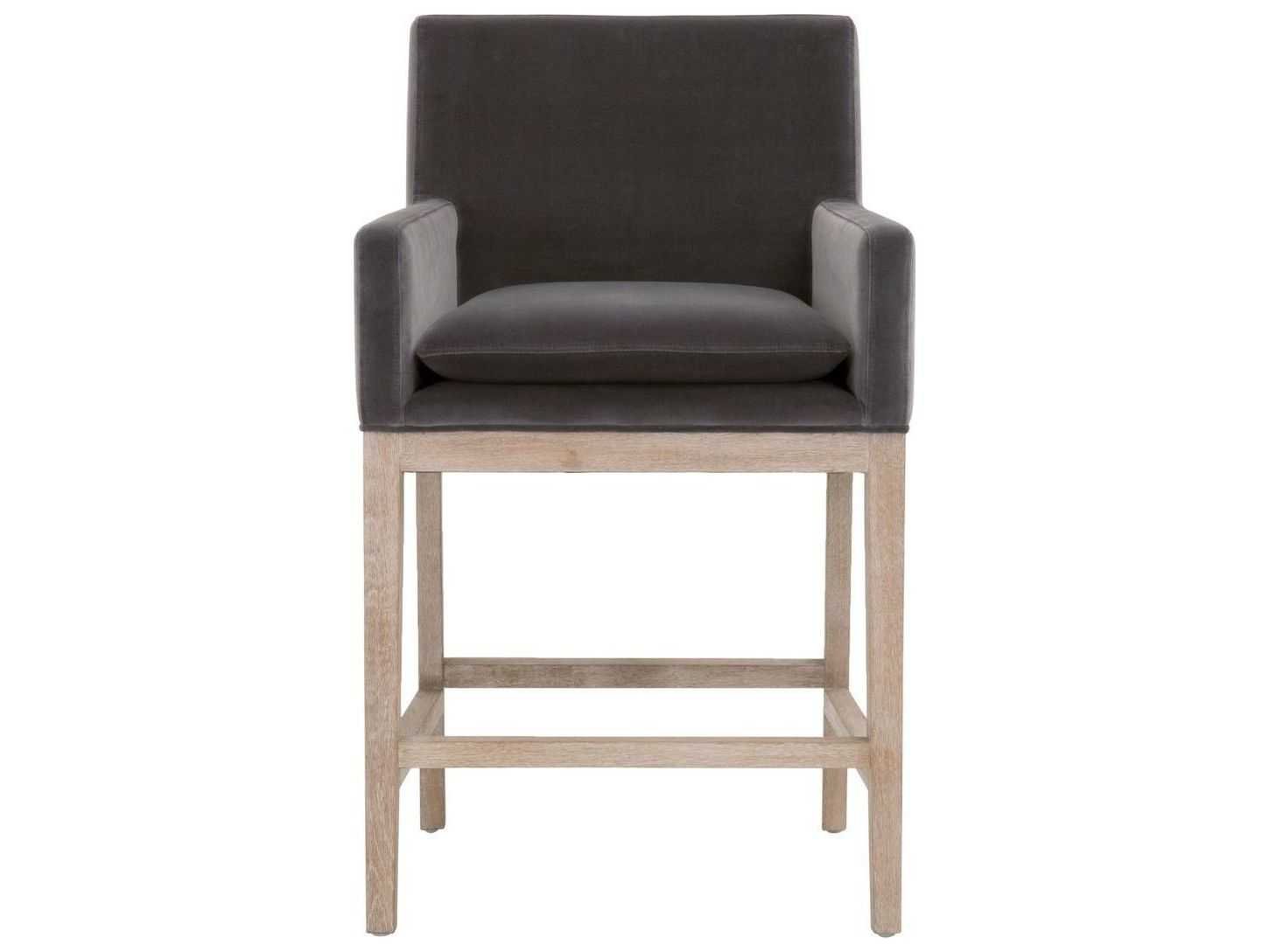 Essentials for Living Stitch & Hand Drake Upholstered Oak Wood Dark Dove Velvet Counter Stool