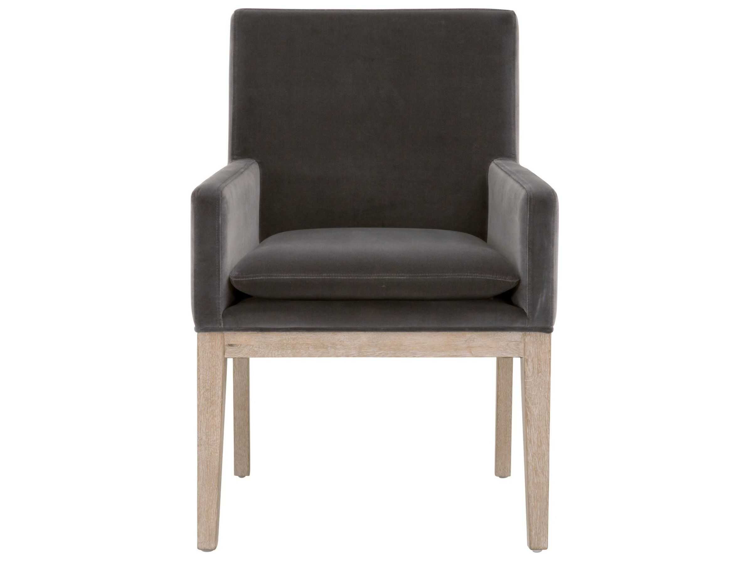 Essentials for Living Stitch & Hand Drake Oak Wood Gray Upholstered Arm Dining Chair