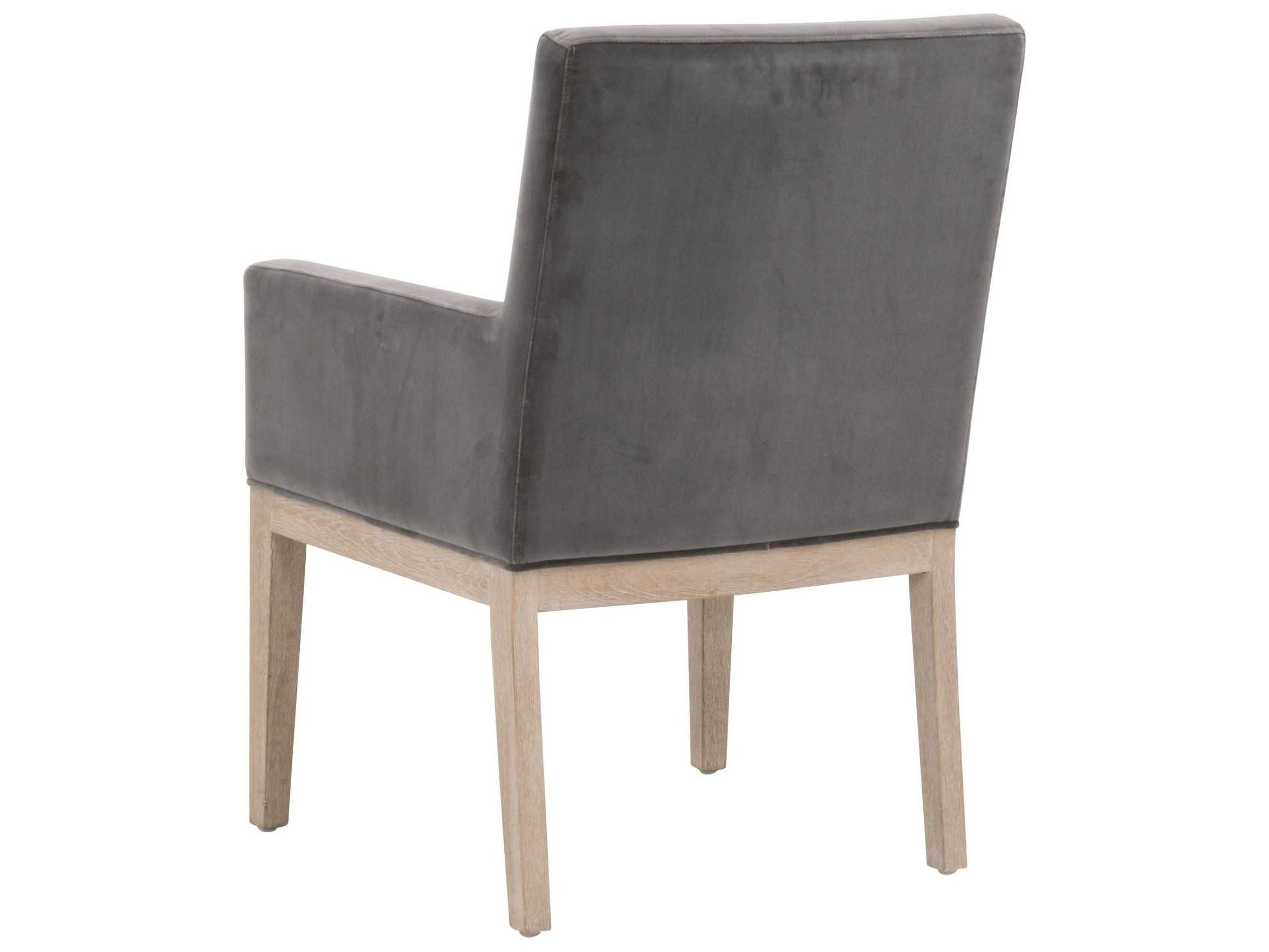 Essentials for Living Stitch & Hand Drake Oak Wood Gray Upholstered Arm Dining Chair