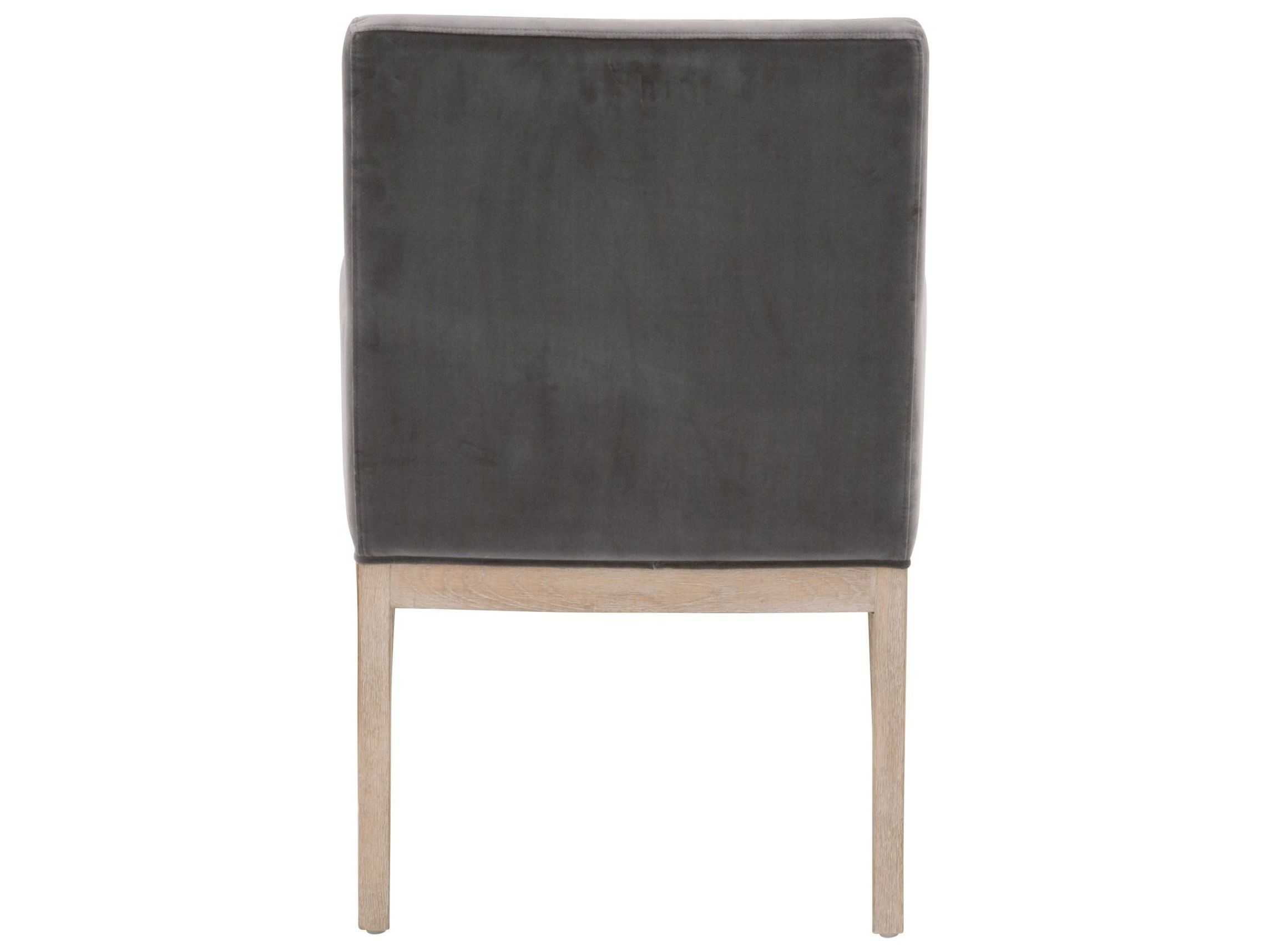 Essentials for Living Stitch & Hand Drake Oak Wood Gray Upholstered Arm Dining Chair