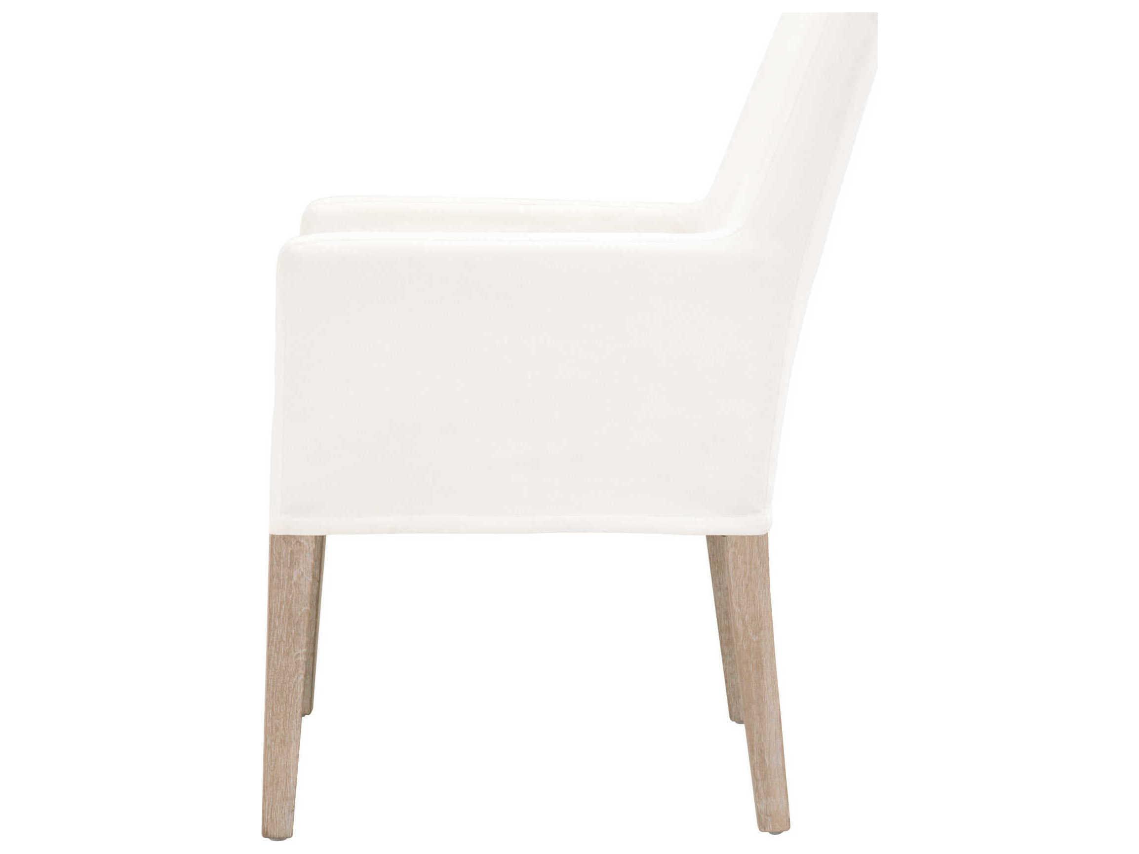 Essentials for Living Stitch & Hand Drake Oak Wood White Upholstered Arm Dining Chair