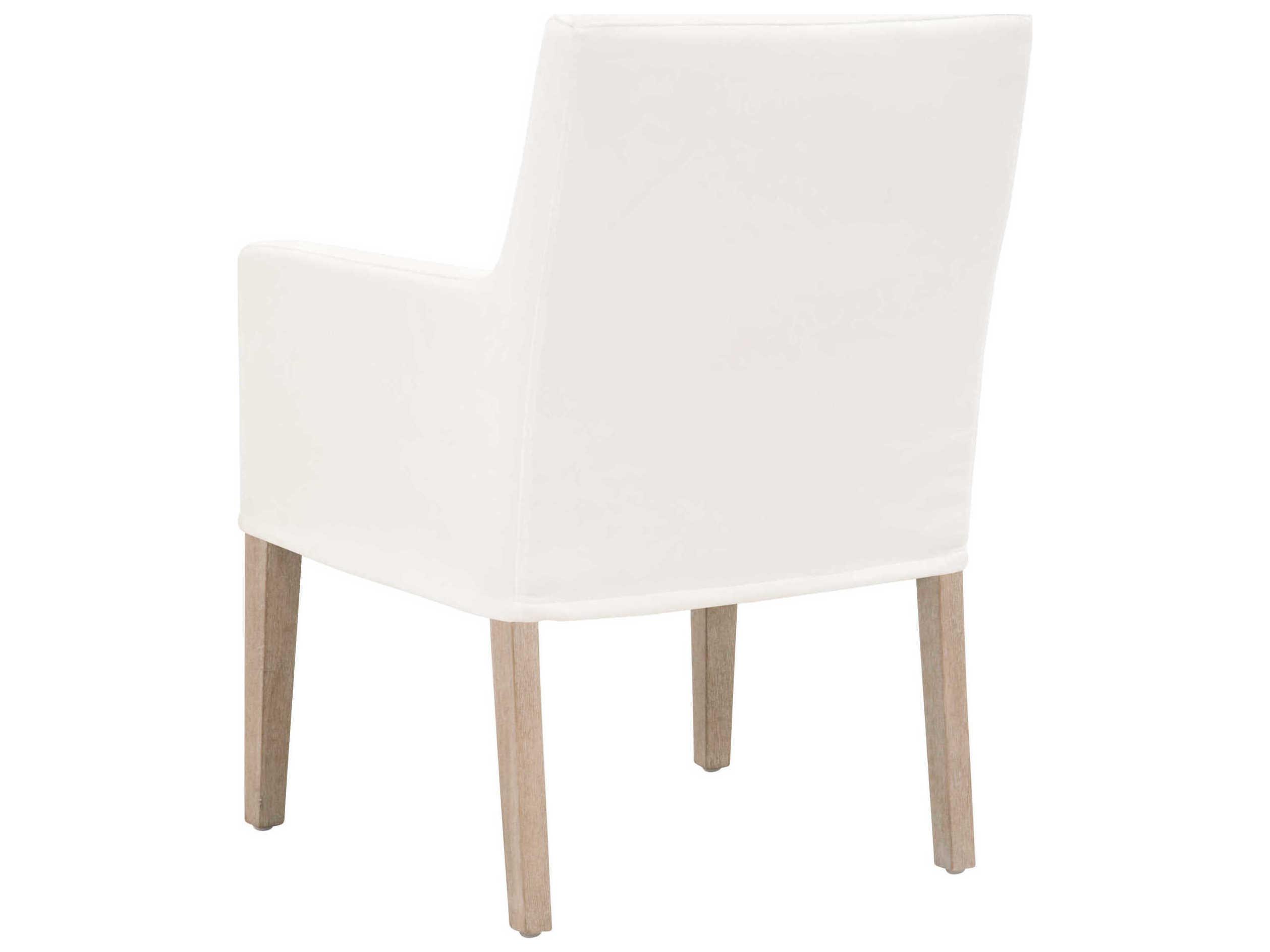 Essentials for Living Stitch & Hand Drake Oak Wood White Upholstered Arm Dining Chair