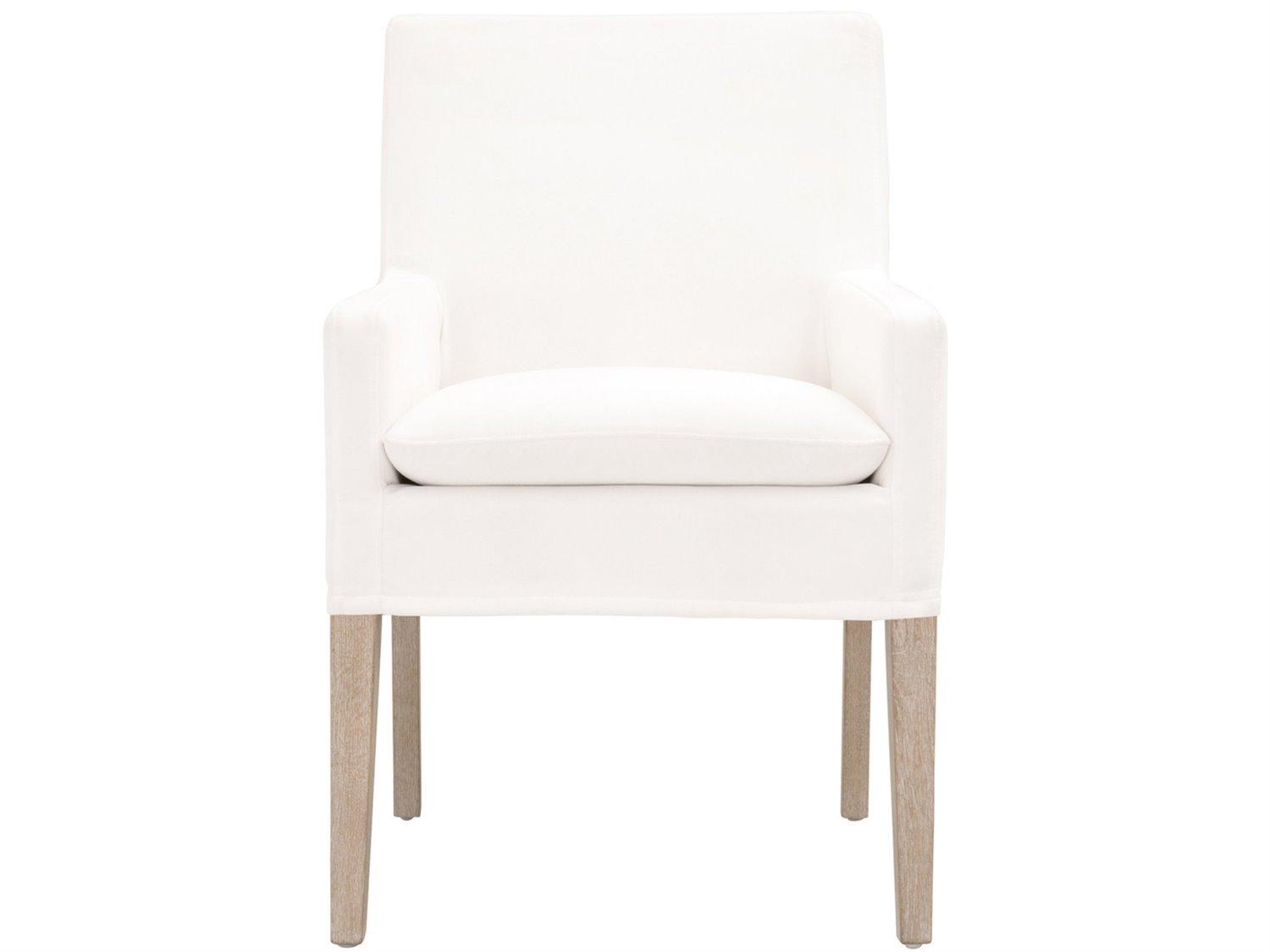 Essentials for Living Stitch & Hand Drake Oak Wood White Upholstered Arm Dining Chair