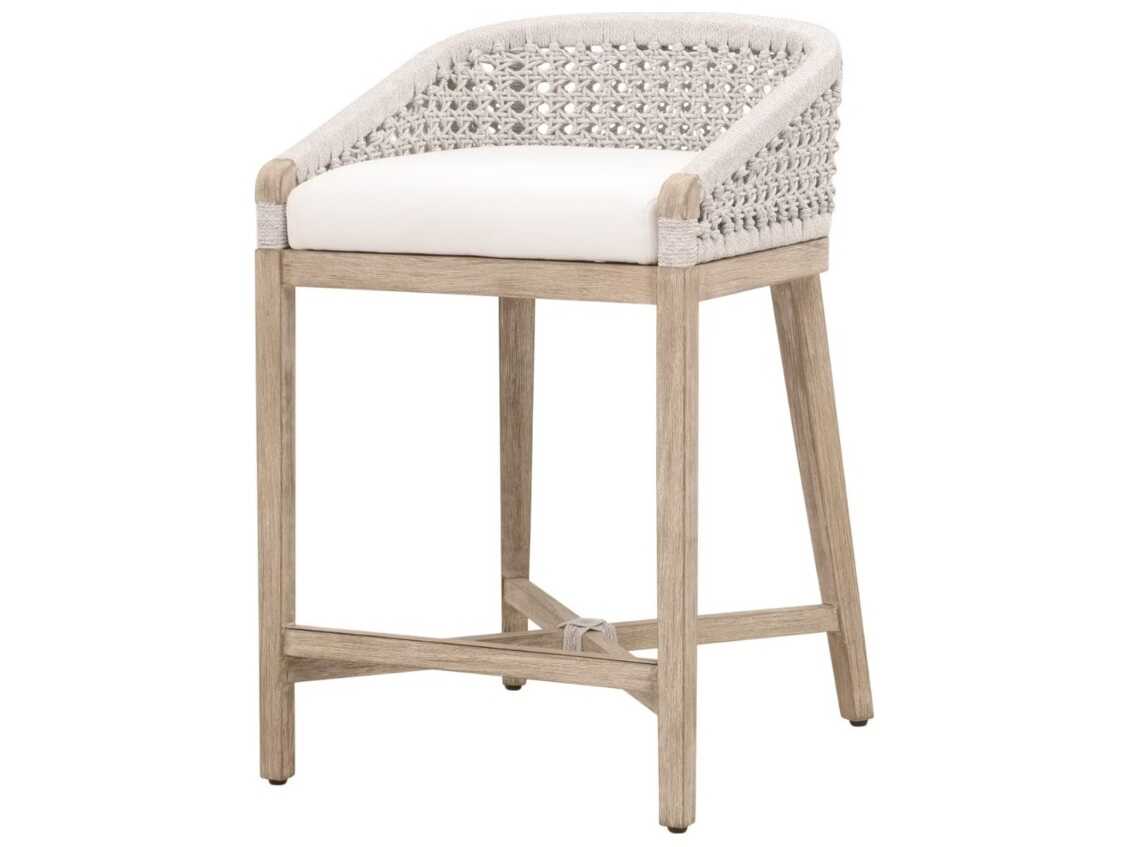 Essentials for Living Woven Upholstered Mahogany Wood Counter Stool