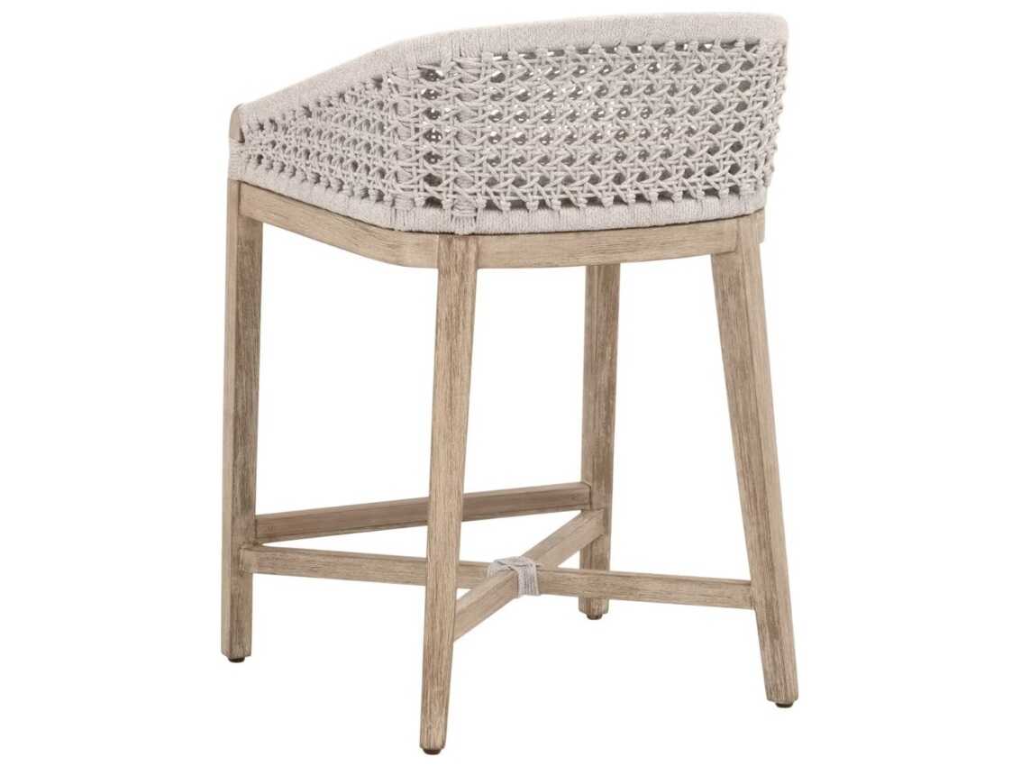 Essentials for Living Woven Upholstered Mahogany Wood Counter Stool