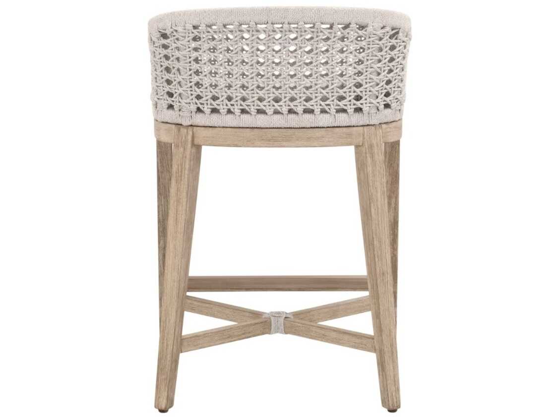 Essentials for Living Woven Upholstered Mahogany Wood Counter Stool