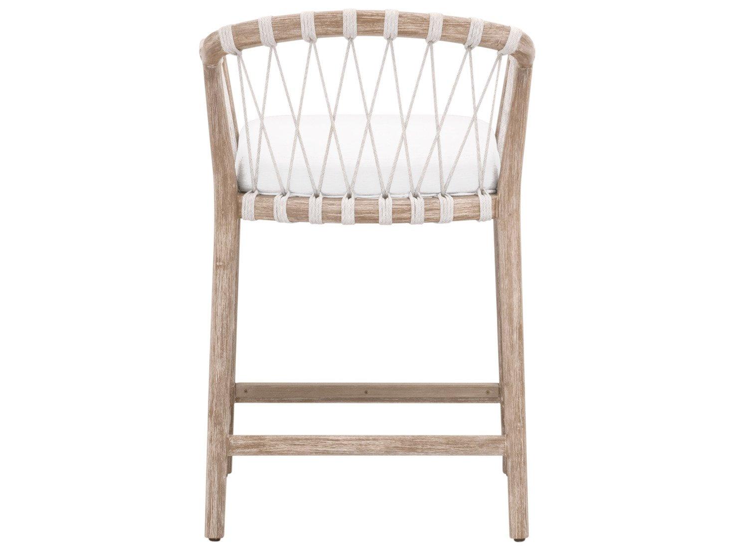 Essentials for Living Woven Upholstered Mahogany Wood Counter Stool